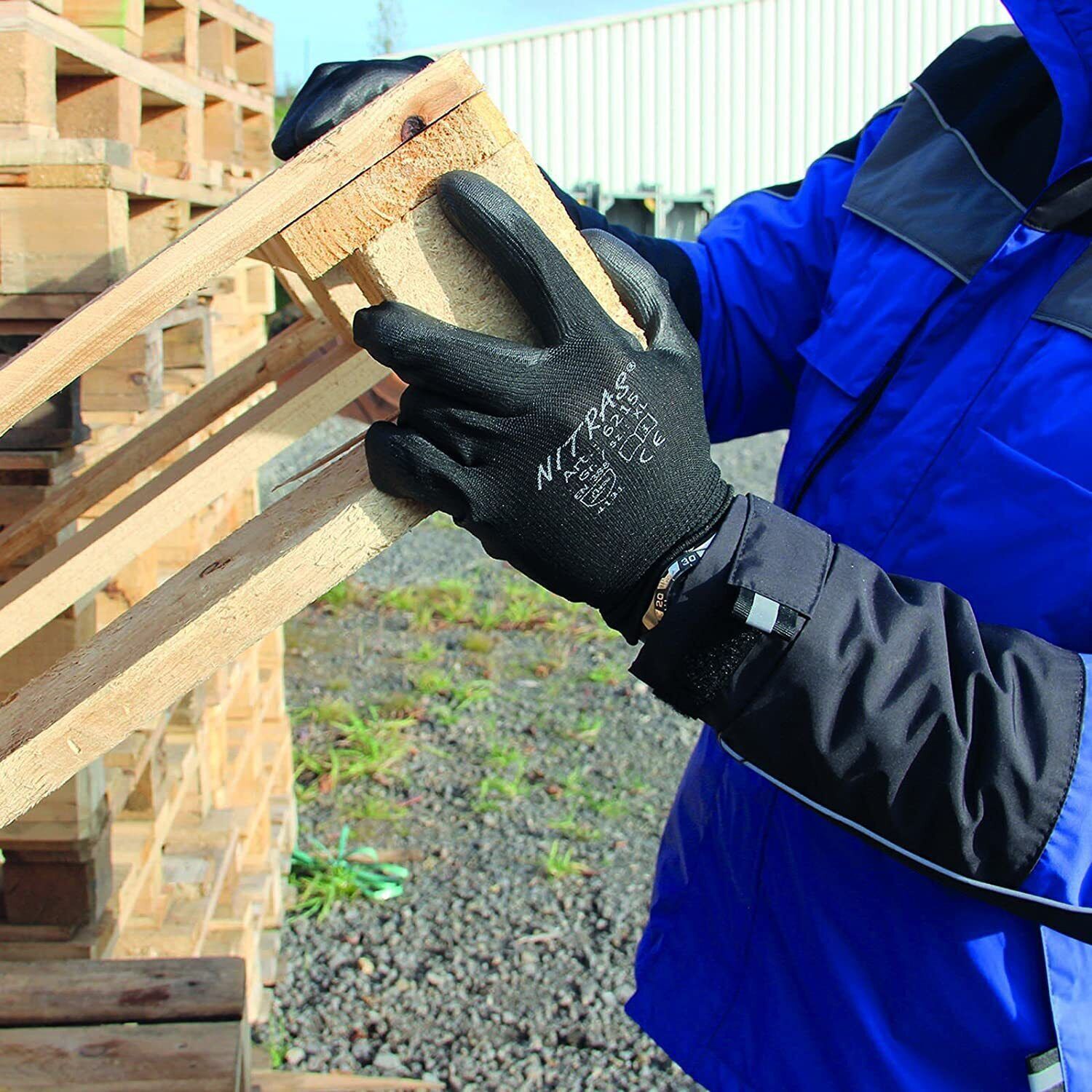 6215 Nitras Nylon schwarz mit PU-Beschichtung Feinmechaniker 12 Paar Gr 6-11 horzefix