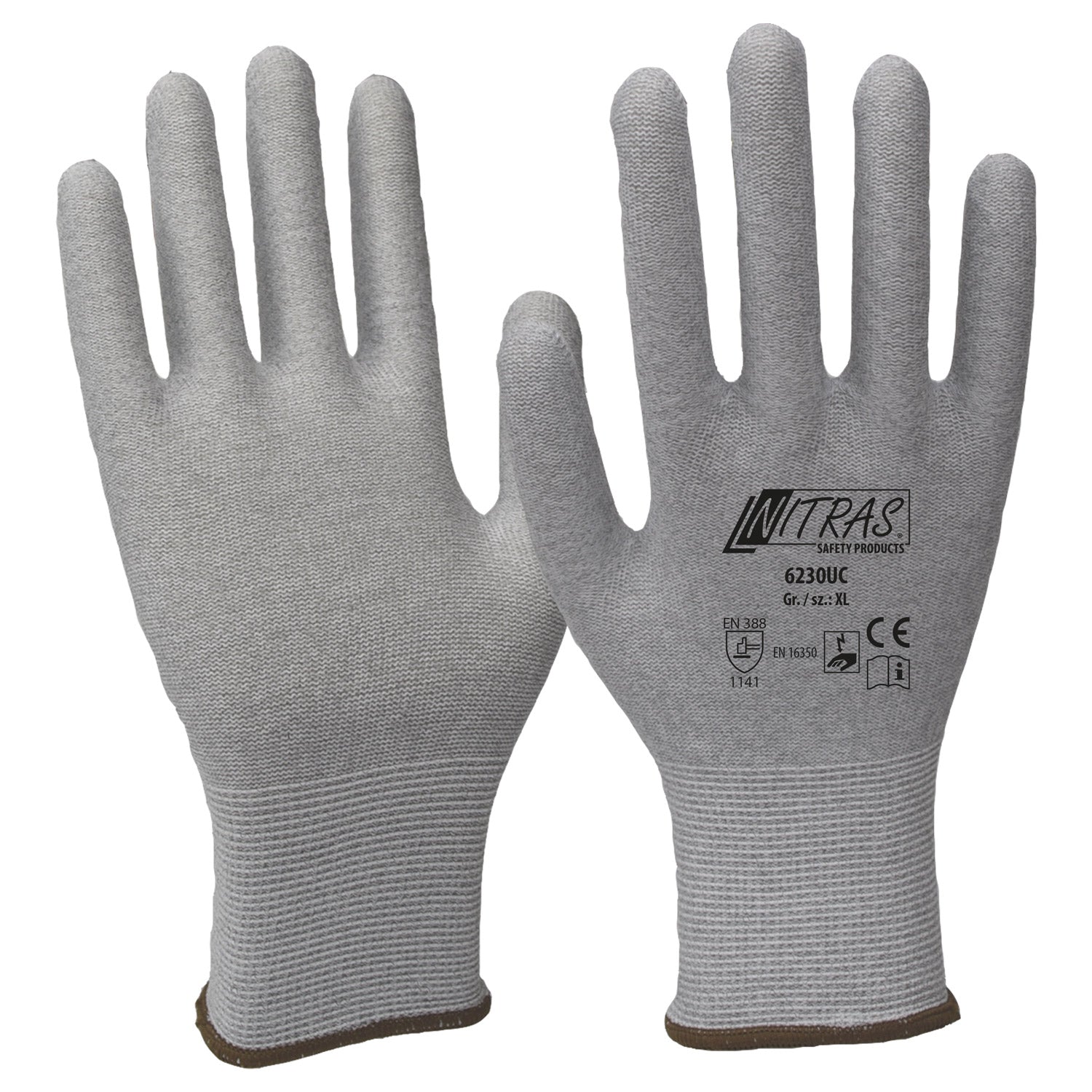 6230UC NITRAS Antistatikhandschuh Nylon Carbon grau touchscreenfähig 12 Paar Gr 5-11 horzefix