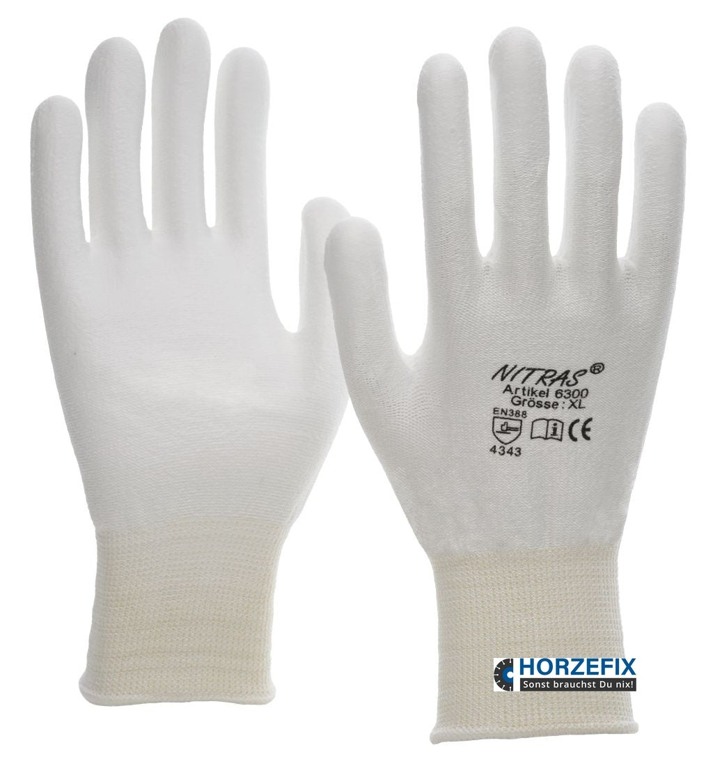 6300 Nitras Schnittschutzhandschuh Spezialgarn weiß PU beschichtet 10 Paar Gr 6-11 horzefix