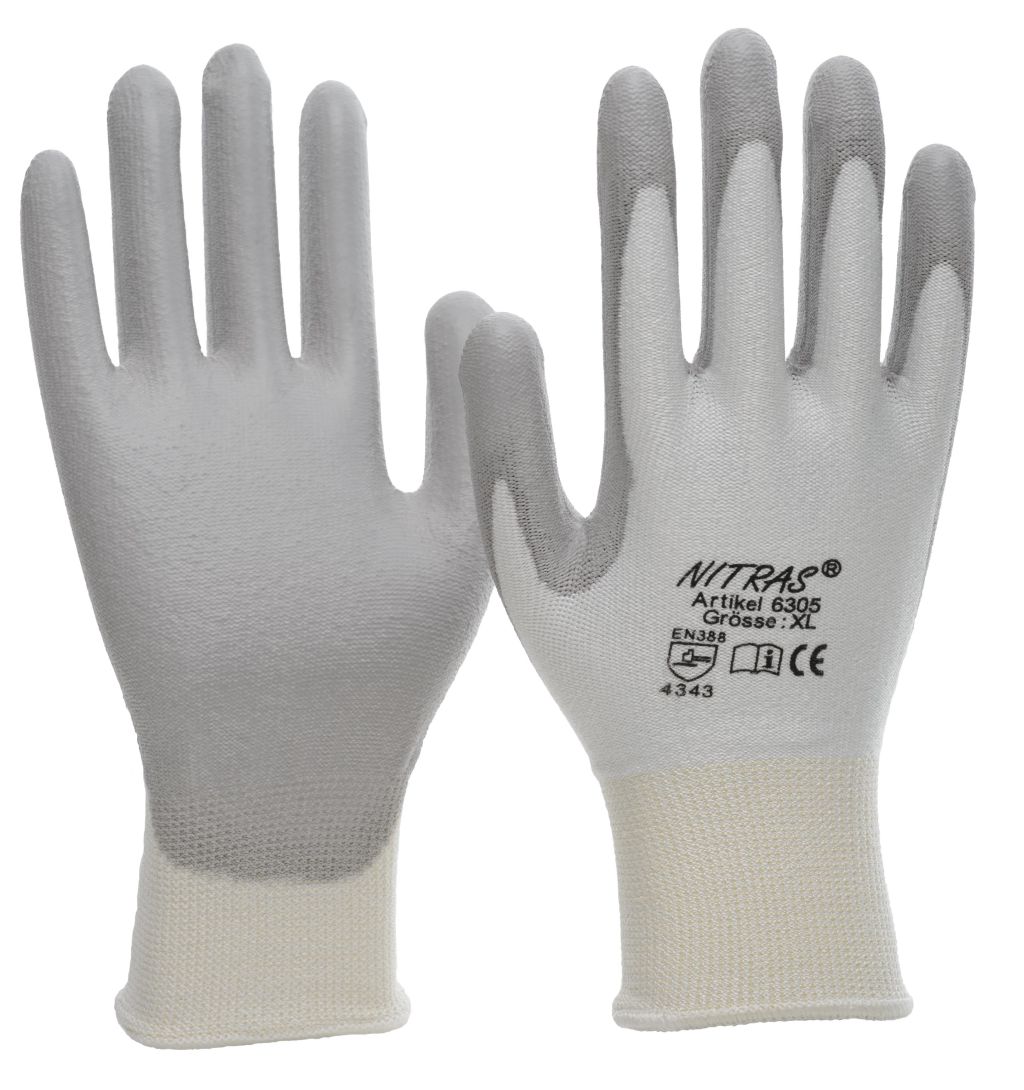 6305 Nitras Schnittschutzhandschuhe Spezialgarn grau PU-Beschichtung 10 Paar Gr 6-11 horzefix