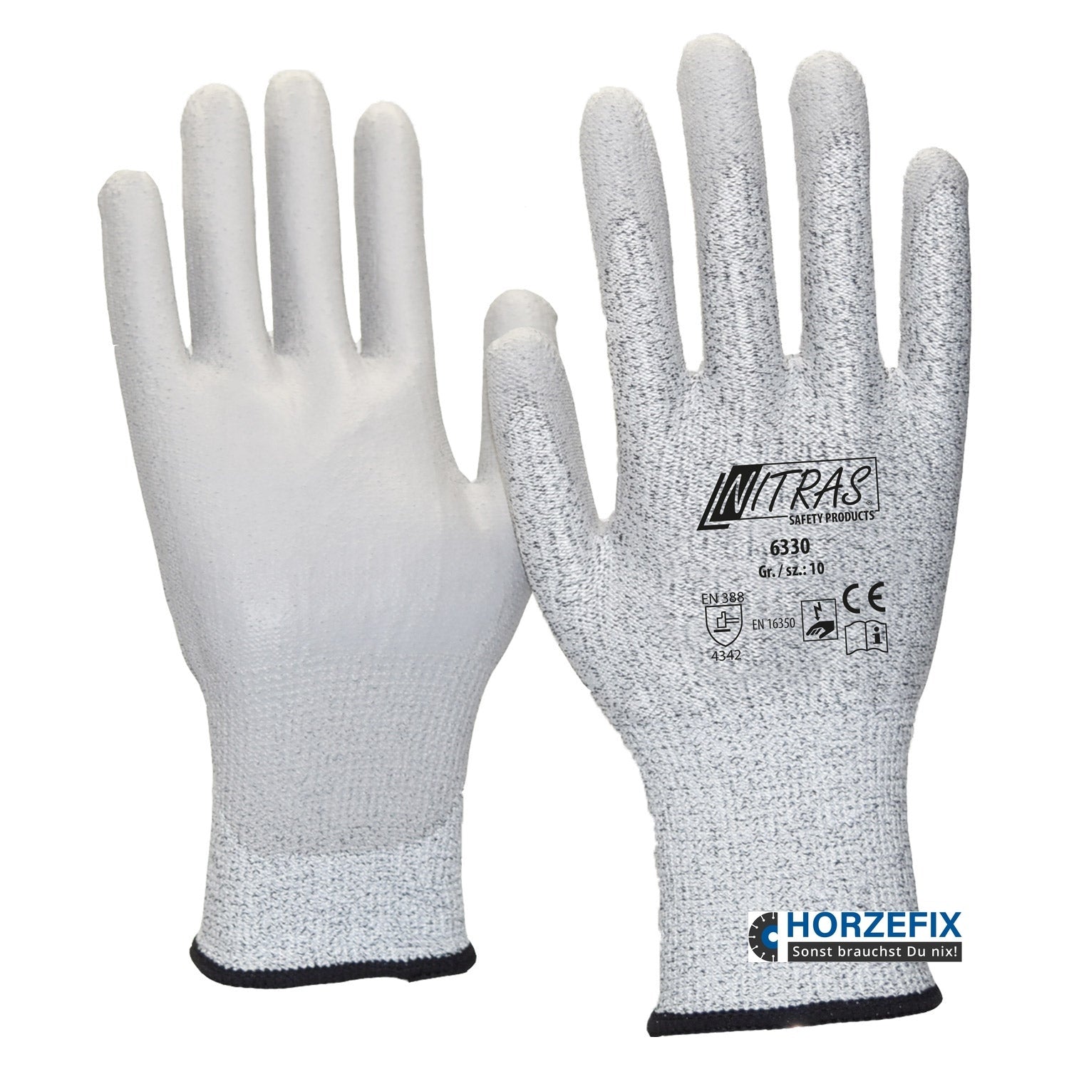 6330 Nitras Antistatikhandschuh Spezialgarn grau Pu beschichtet 10 Paar Gr 6-11 horzefix