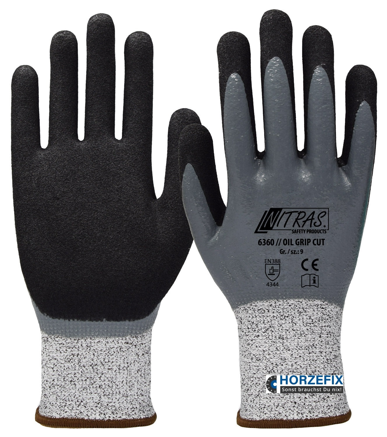 6360 Nitras OIL GRIP CUT Schnittschutzhandschuh doppelt Nitril beschichtet 12 Paar Gr 7-12 horzefix