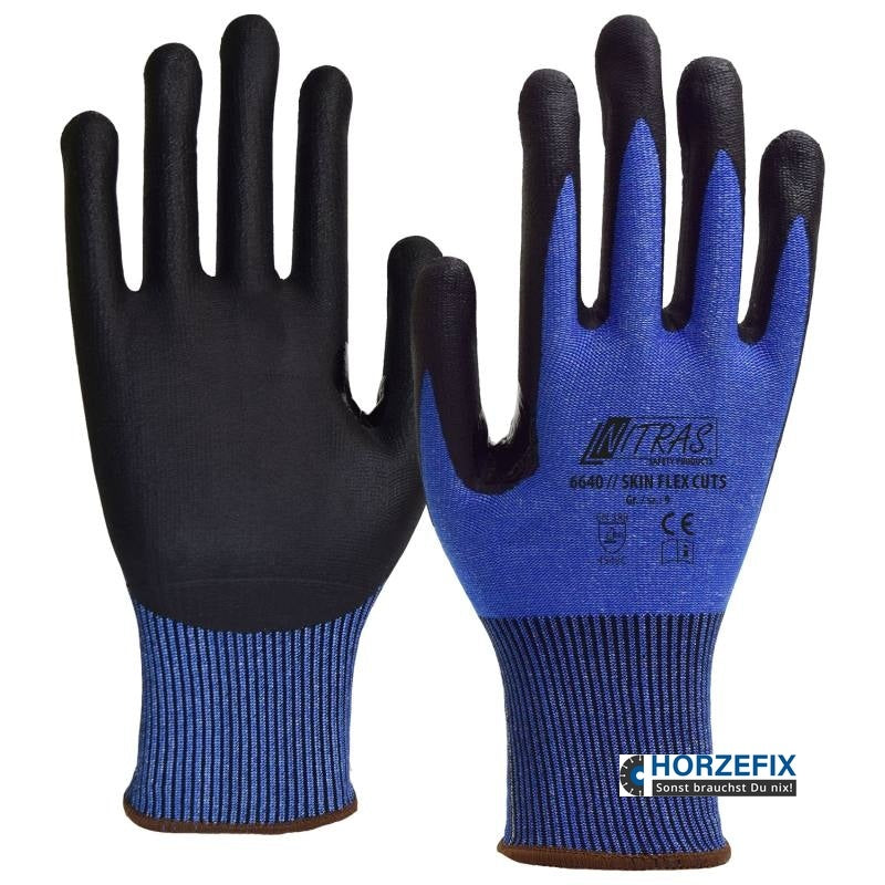 6640 Nitras SKIN FLEX CUT5 Schnittschutzhandschuh blau Spezialbeschichtung 10 Paar Gr 6-11 horzefix
