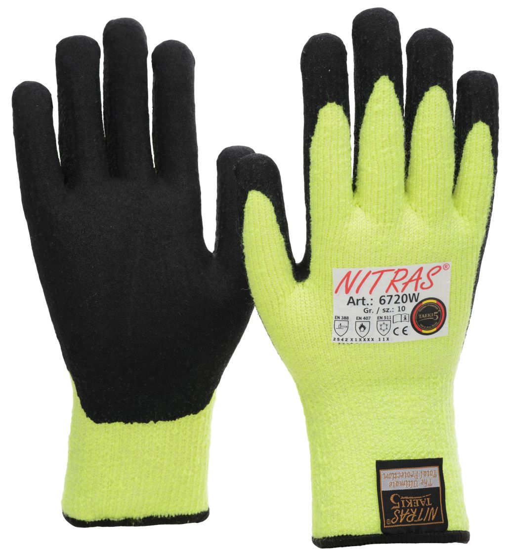 6720W Nitras TAEKI WINTER CUT Schnittschutzhandschuh nahtlos neongelb 10 Paar Gr 8-11 horzefix