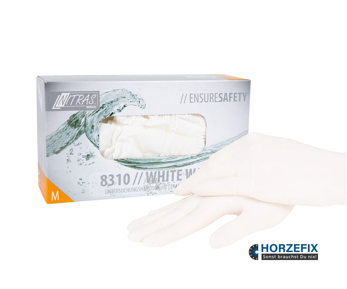8310 Nitras white wave nitril Einmalhandschuhe puderfrei weiß reißfest 10 Boxen je 100 Stück Gr. XS-XL horzefix