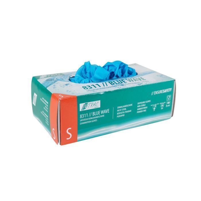 8311 Nitras blue wave nitril Einmalhandschuhe blau puderfrei 10 Boxen je 100 Stück GrS-2XL horzefix