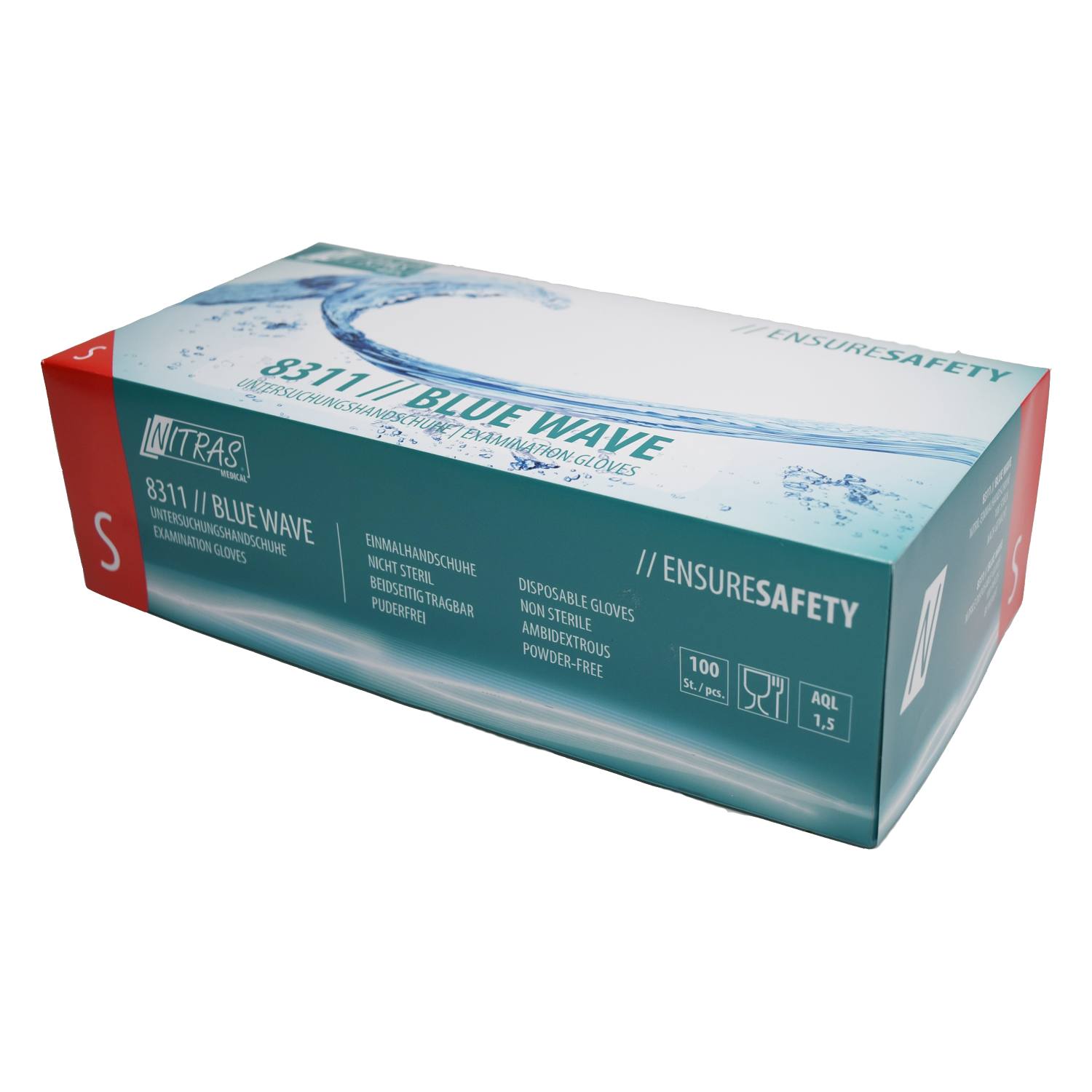 8311 Nitras blue wave nitril Einmalhandschuhe blau puderfrei 10 Boxen je 100 Stück GrS-2XL horzefix