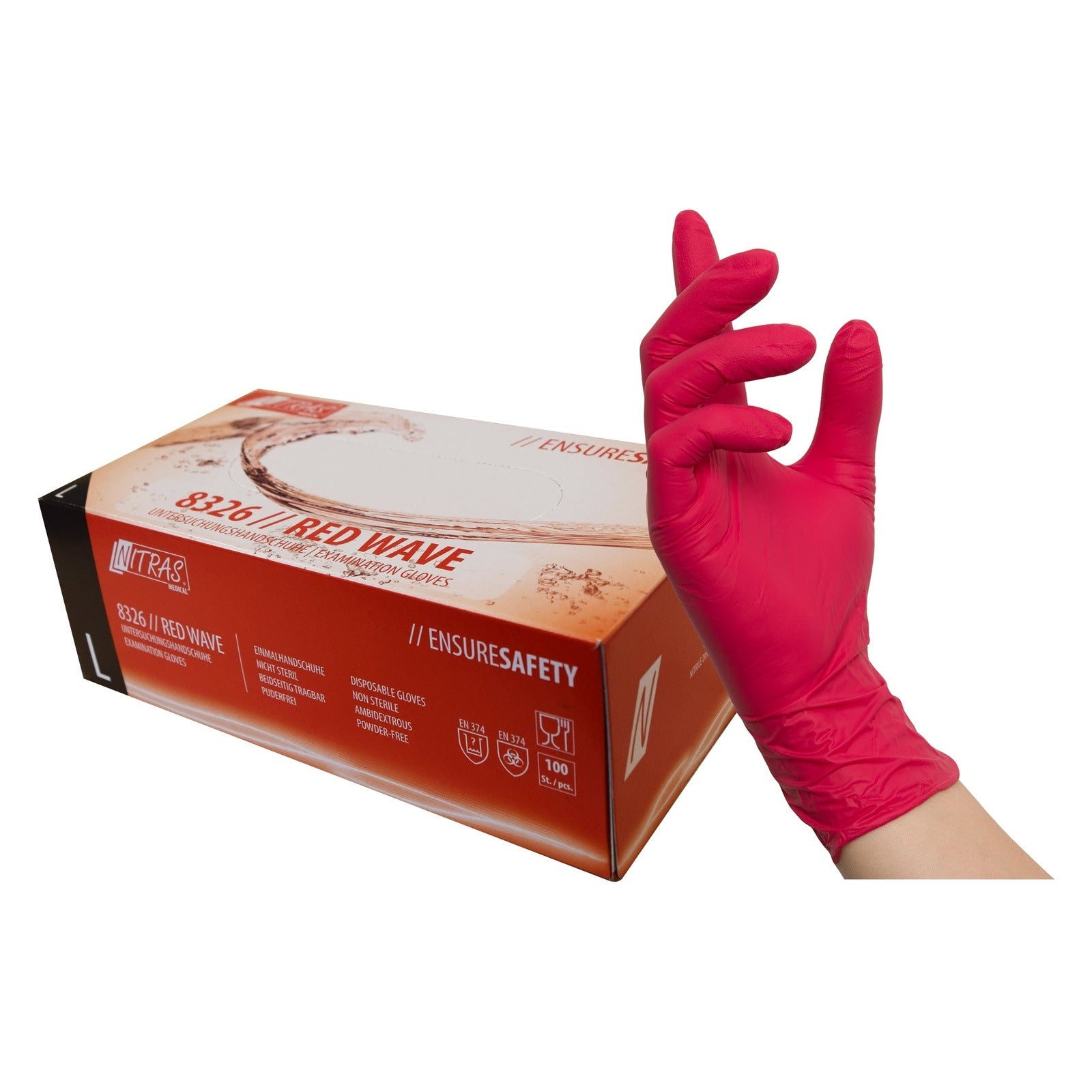 8326 Nitras rot Nitrilhandschuh Einmalhandschuh Box je 100 Stück Untersuchungshandschuh puderfrei latexfrei Gr S-XL horzefix