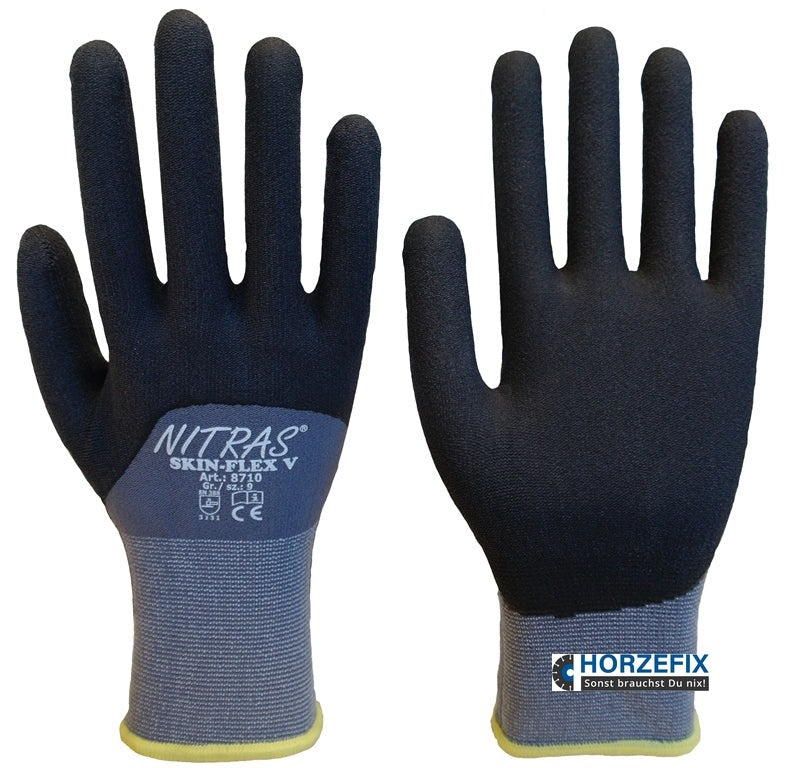 8710 Nitras SKIN FLEX V Strickhandschuh Stretch rutschfest 3/4-beschicht 12 Paar Gr 7-11 horzefix
