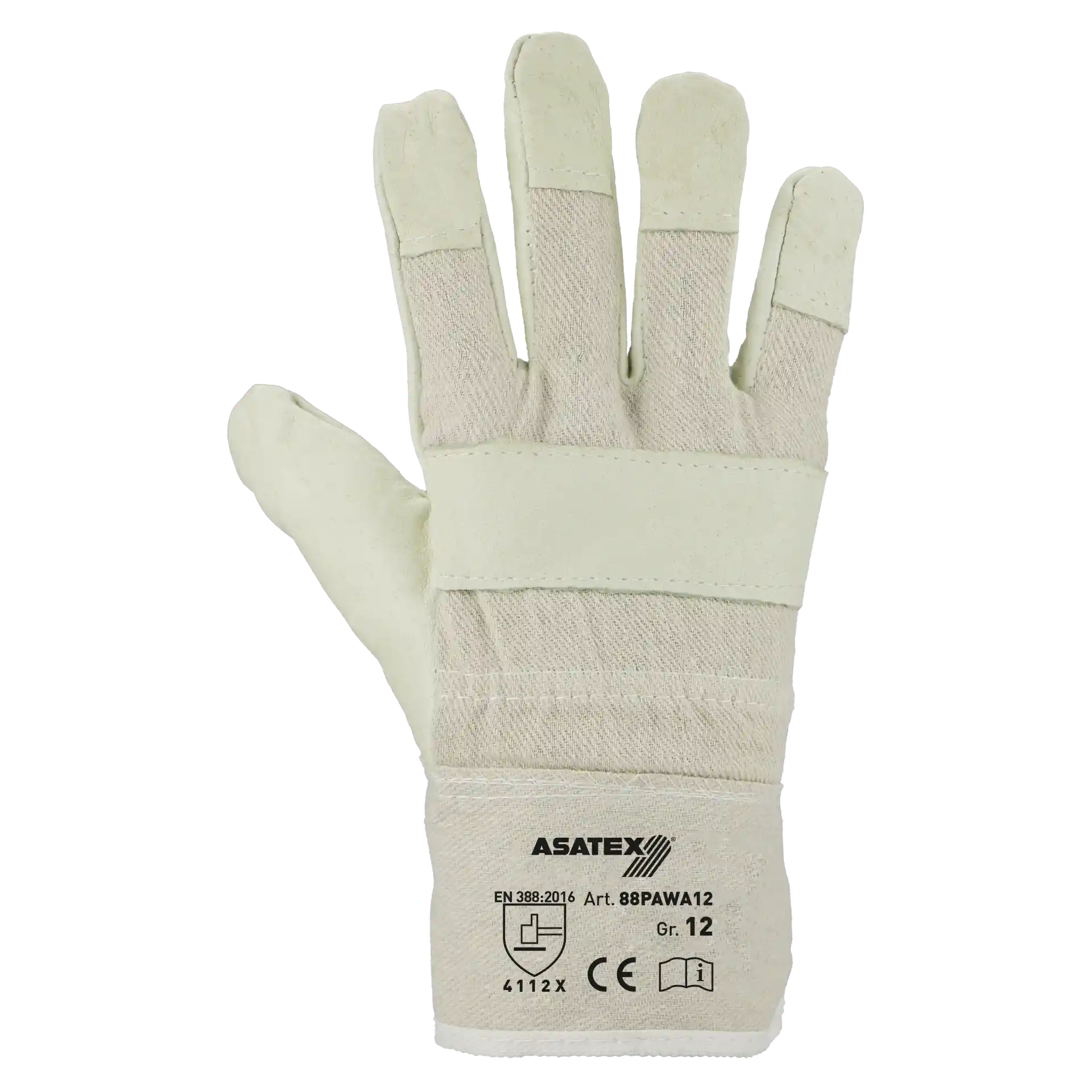 ASATEX 88PAWA12 Schweinsnarbenleder Arbeitshandschuhe mit Canvas-Stulpe Größe 12