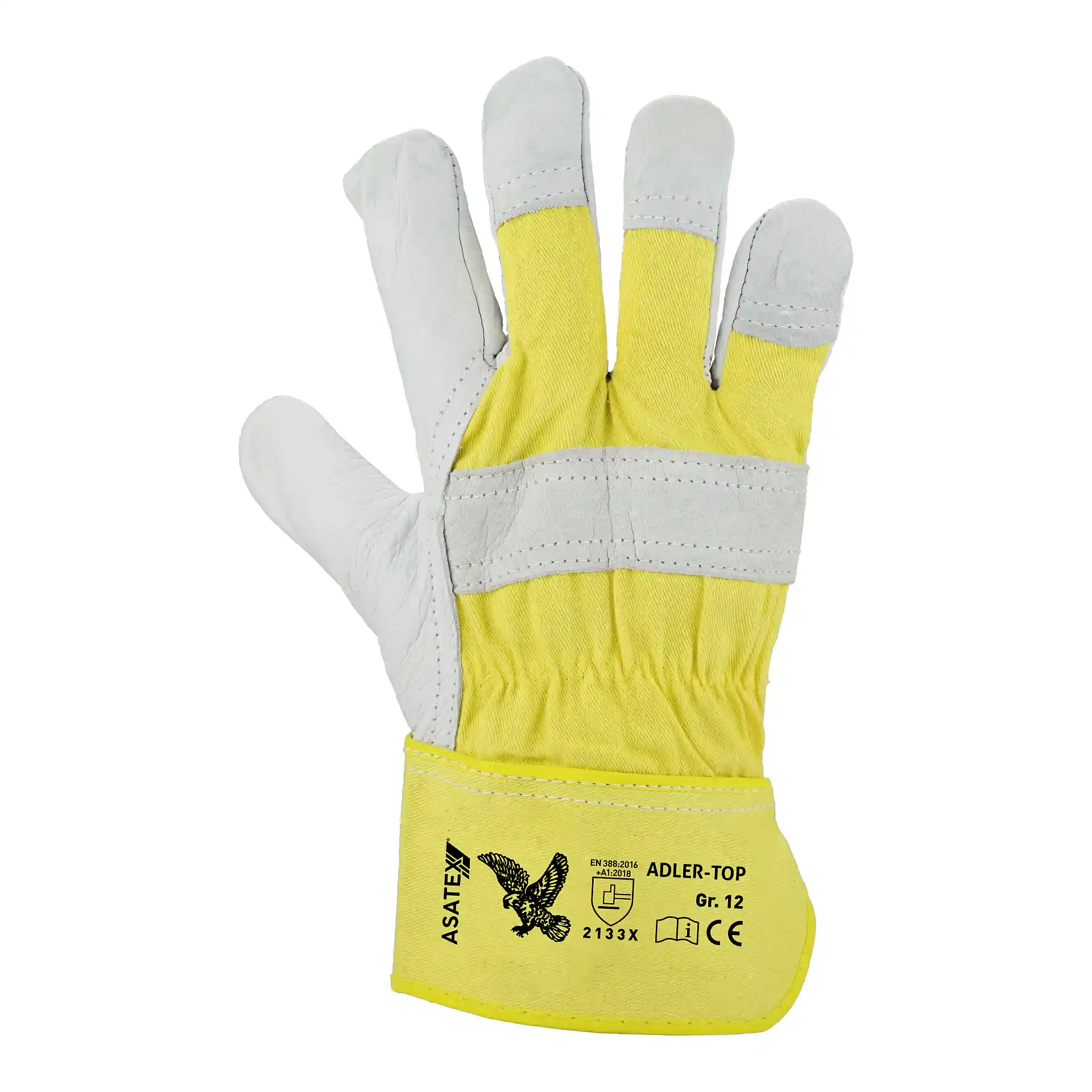 ASATEX ADLER-TOP12 Robuste Rindnarbenleder Arbeitshandschuhe Gefüttert in Gelb Größe 12