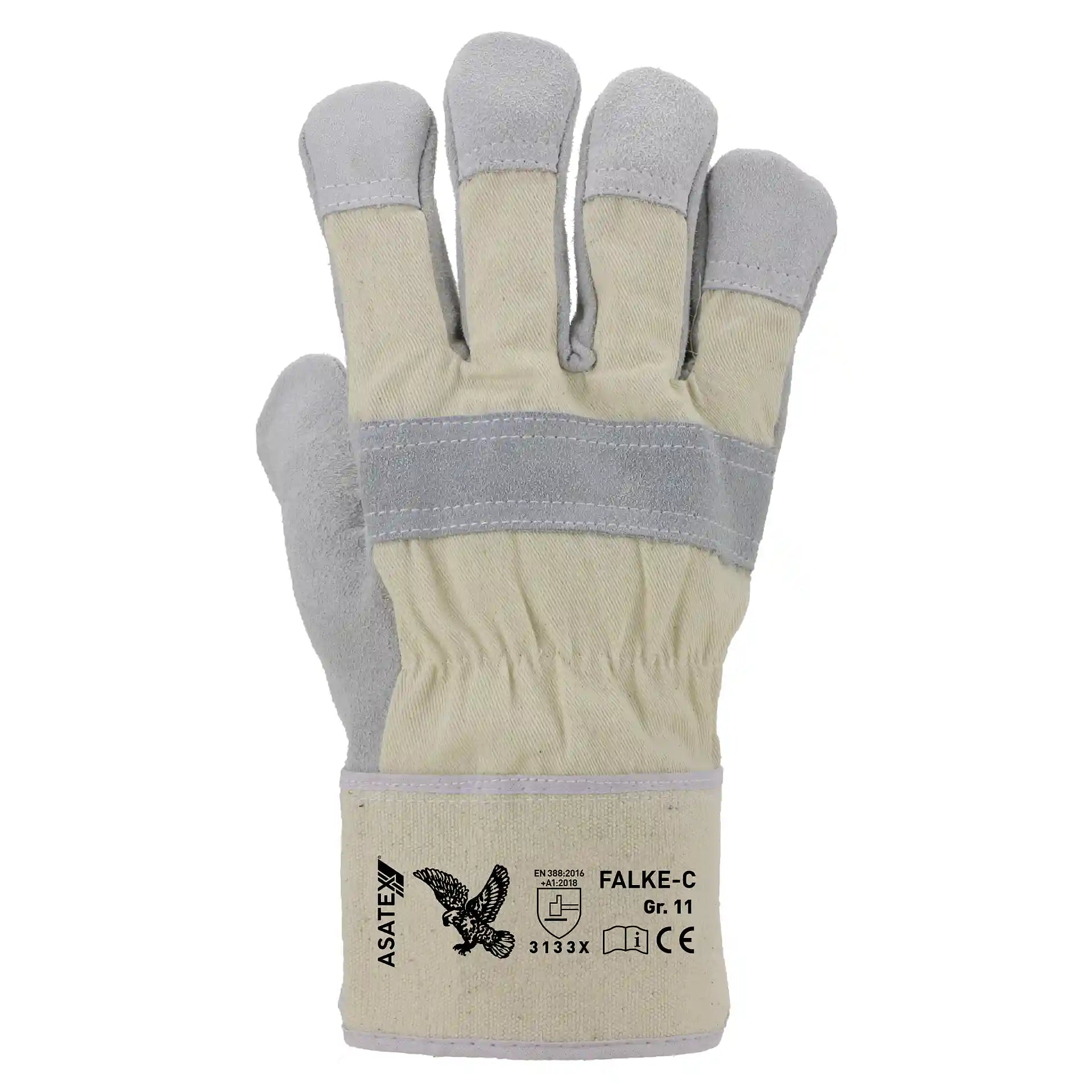 Robuster ASATEX FALKE-C Rindspaltleder Handschuh mit weißer Canvas Stulpe