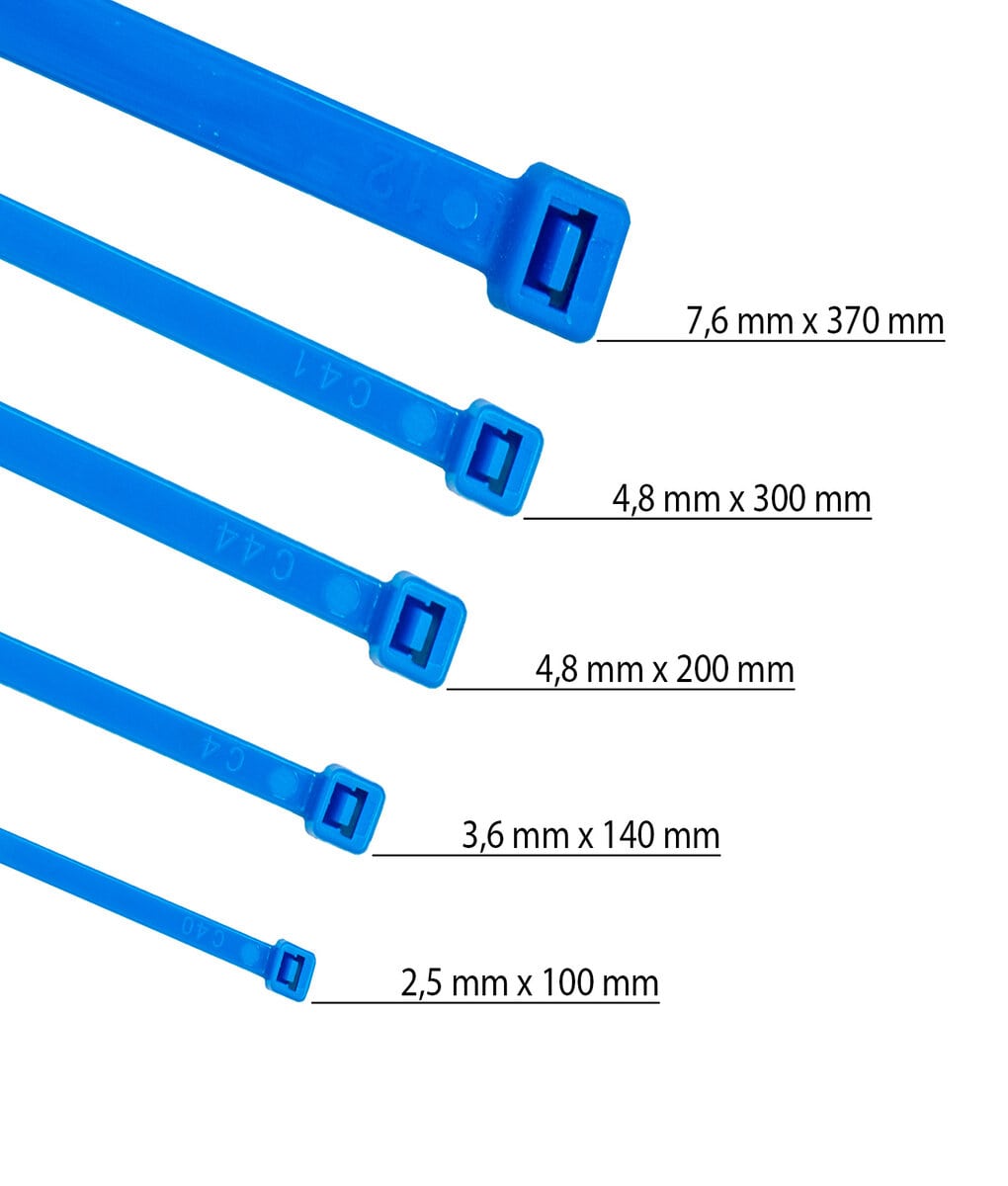 HorzeFix Kabelbinder 100 Stück blau lang uv beständig Universalbinder 2,5/3,6/4,8/7,6 breit HorzeFix
