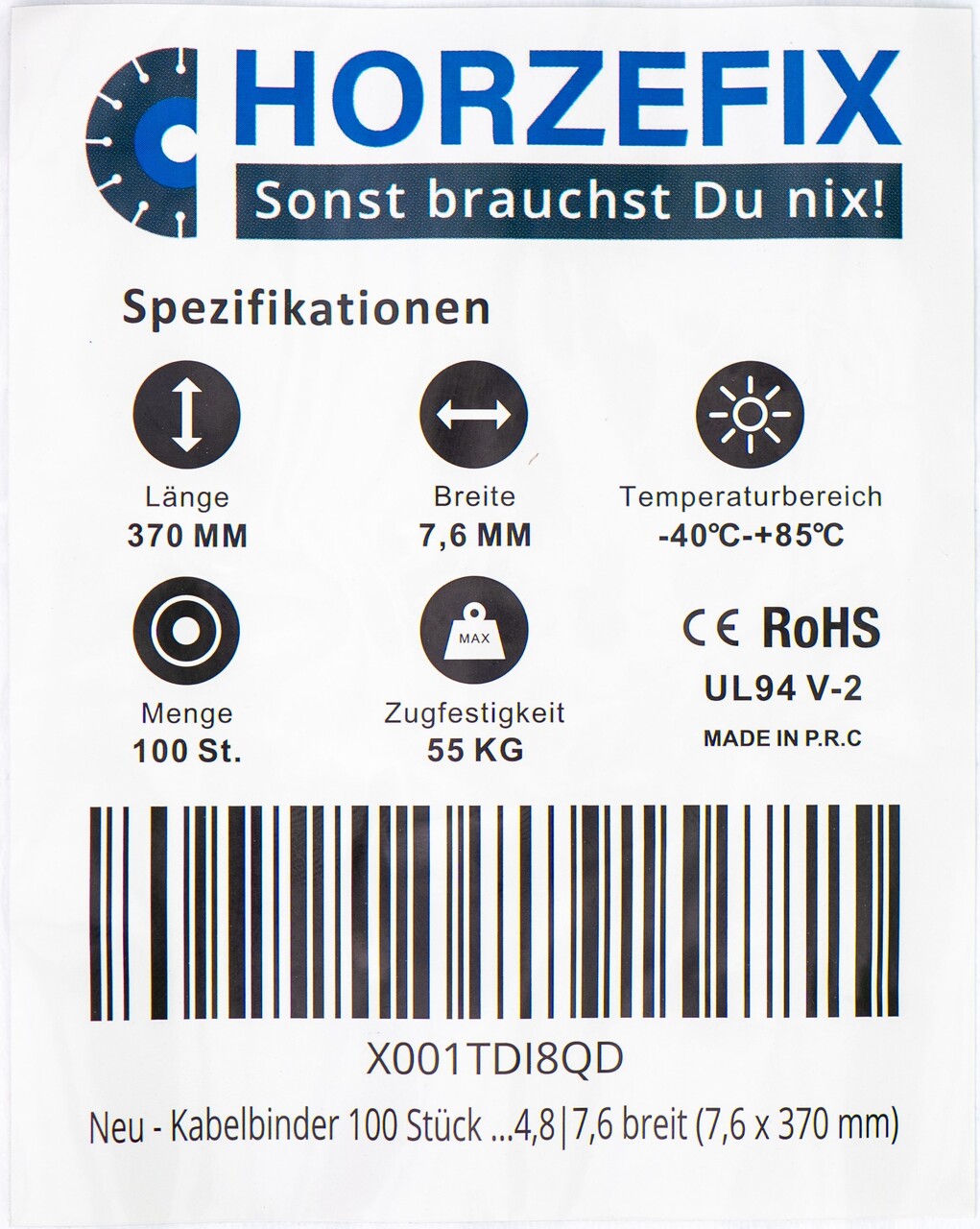 HorzeFix Kabelbinder 100 Stück grün lang uv beständig Universalbinder 2,5/3,6/4,8/7,6 breit horzefix