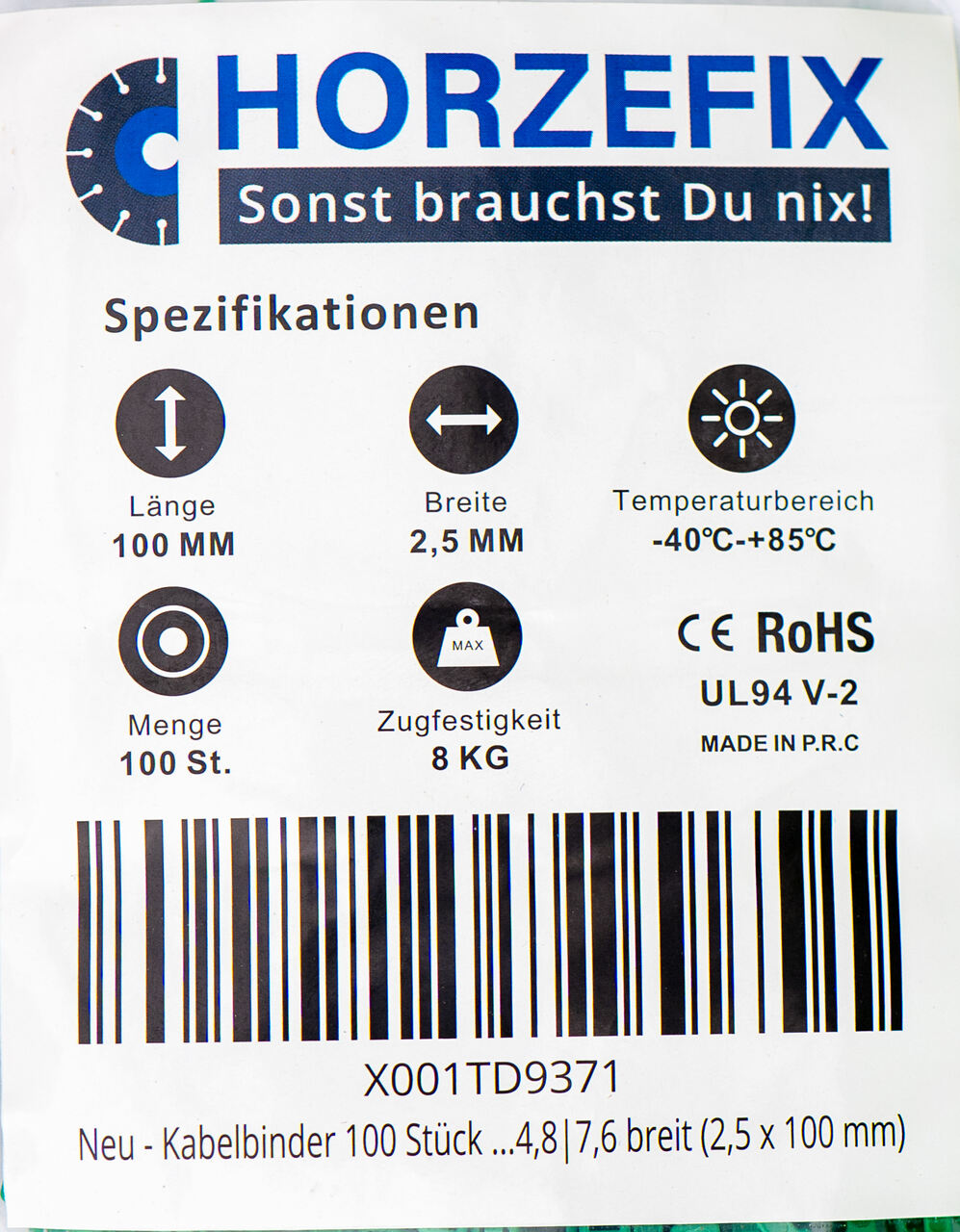 HorzeFix Kabelbinder 100 Stück grün lang uv beständig Universalbinder 2,5/3,6/4,8/7,6 breit horzefix