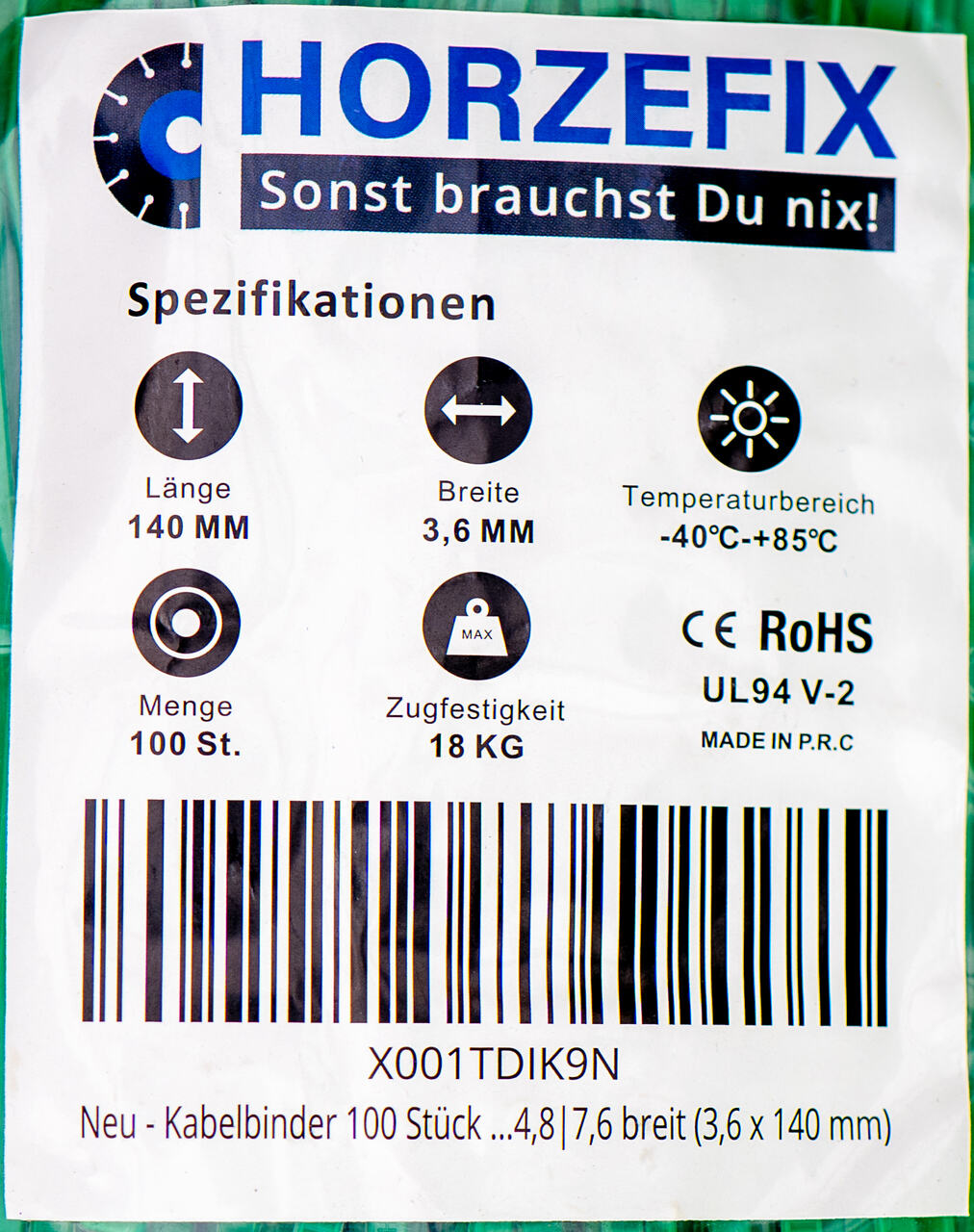 HorzeFix Kabelbinder 100 Stück grün lang uv beständig Universalbinder 2,5/3,6/4,8/7,6 breit horzefix