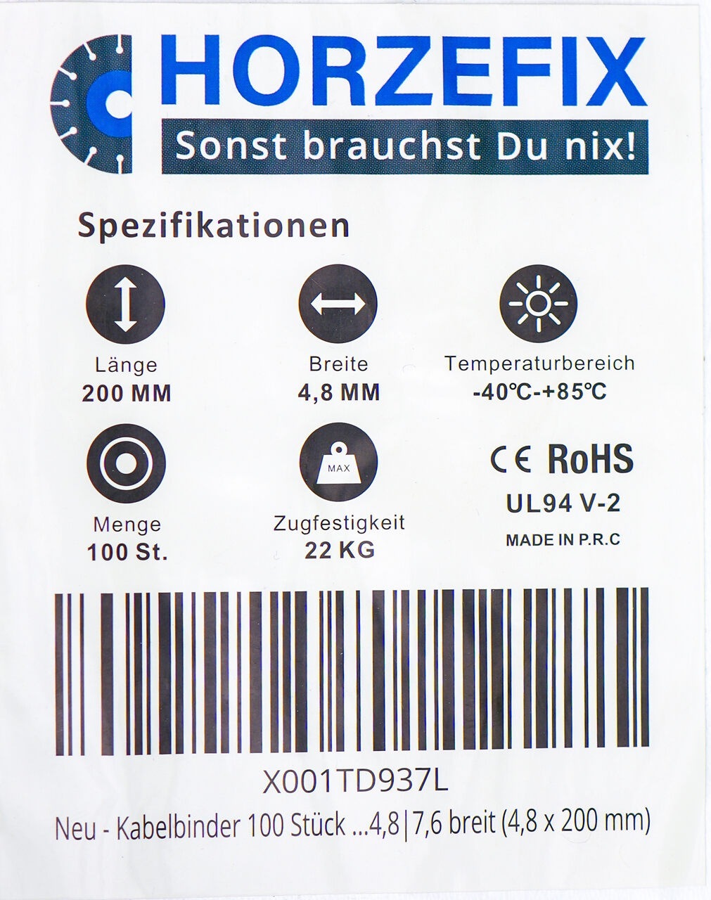 HorzeFix Kabelbinder 100 Stück grün lang uv beständig Universalbinder 2,5/3,6/4,8/7,6 breit horzefix