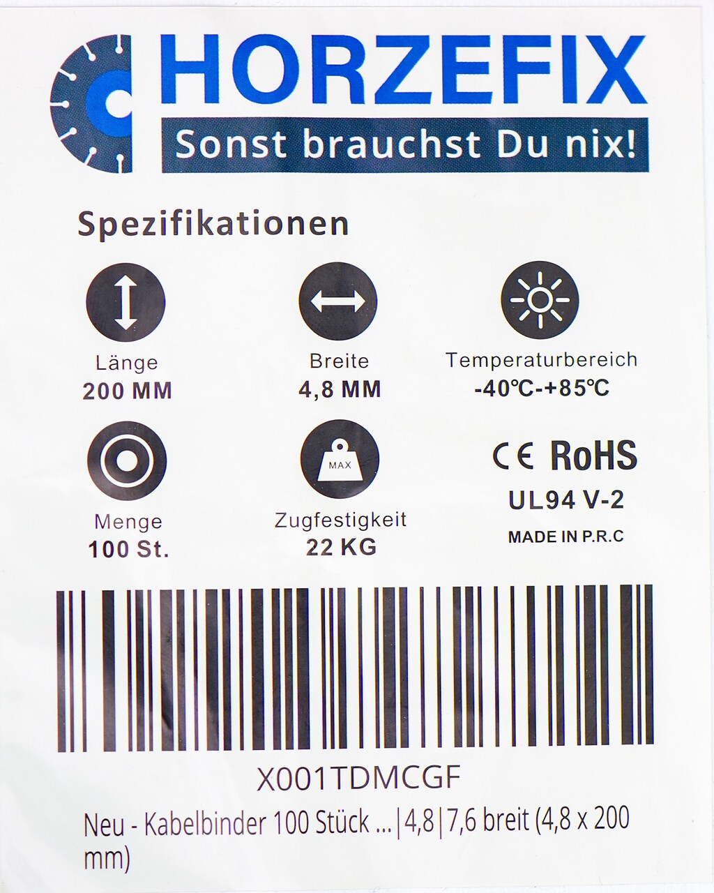 HorzeFix Kabelbinder 100 Stück rot lang uv beständig Universalbinder 2,5/3,6/4,8/7,6 breit horzefix