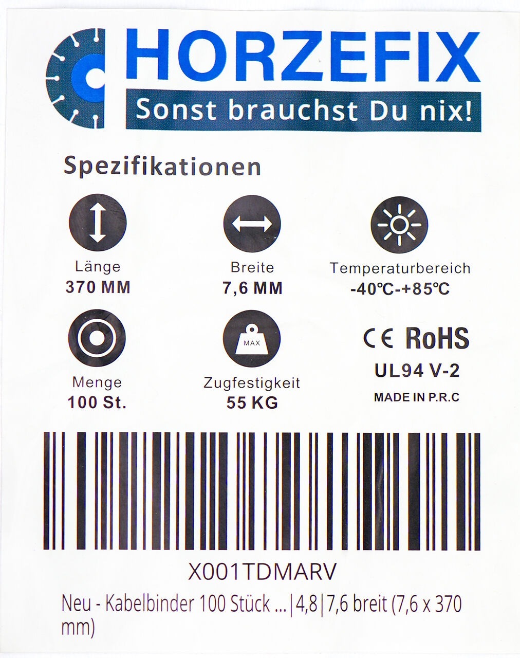 HorzeFix Kabelbinder 100 Stück rot lang uv beständig Universalbinder 2,5/3,6/4,8/7,6 breit horzefix