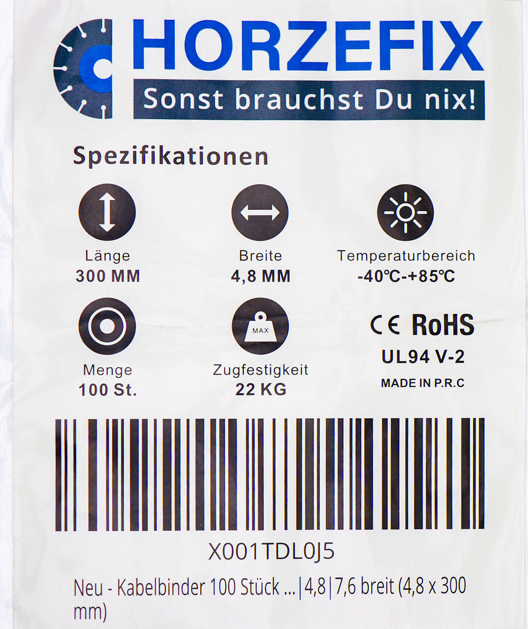 HorzeFix Kabelbinder 100 Stück rot lang uv beständig Universalbinder 2,5/3,6/4,8/7,6 breit horzefix