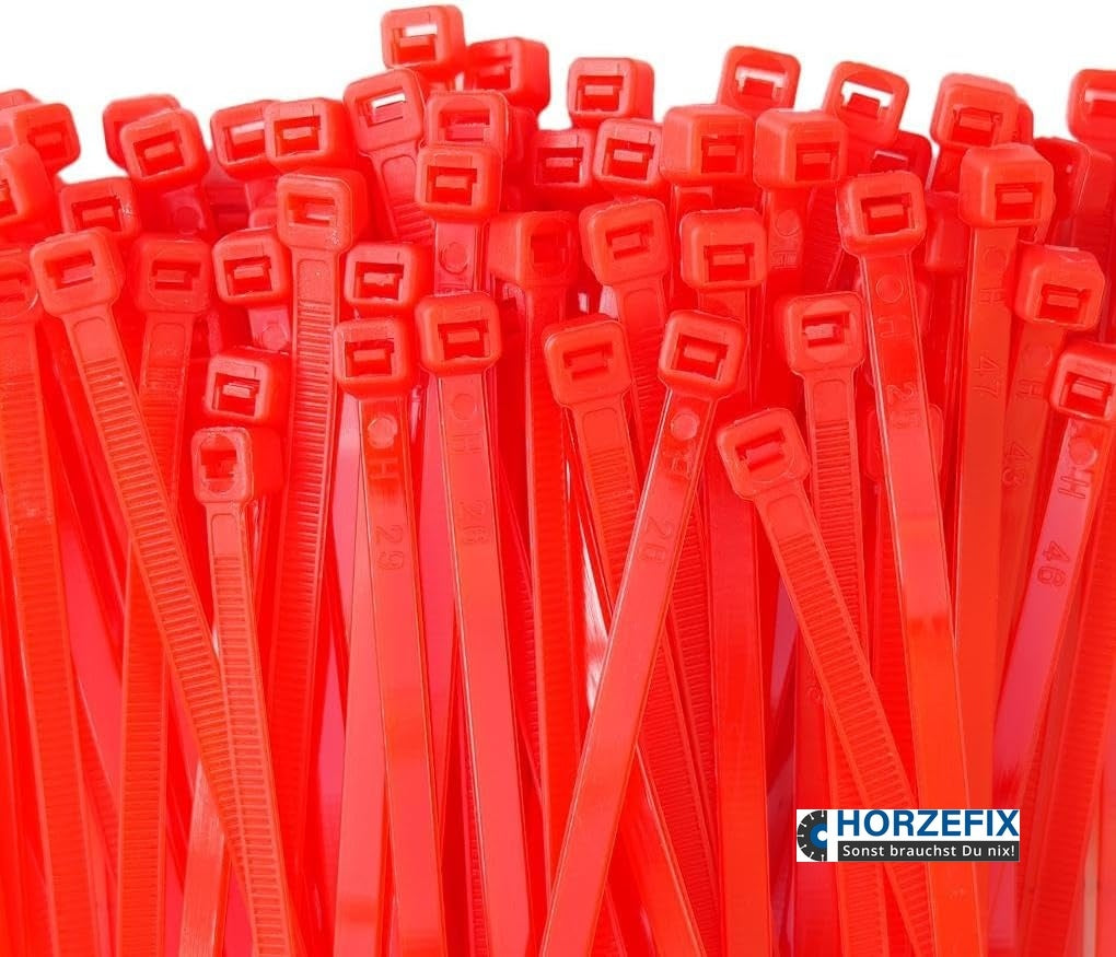 HorzeFix Kabelbinder 100 Stück rot lang uv beständig Universalbinder 2,5/3,6/4,8/7,6 breit horzefix
