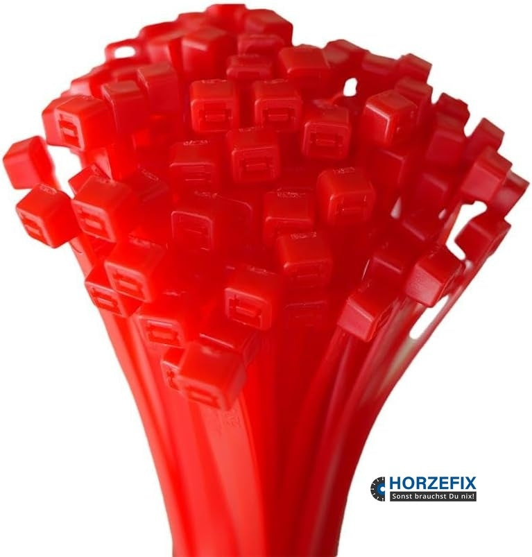 HorzeFix Kabelbinder 100 Stück rot lang uv beständig Universalbinder 2,5/3,6/4,8/7,6 breit horzefix