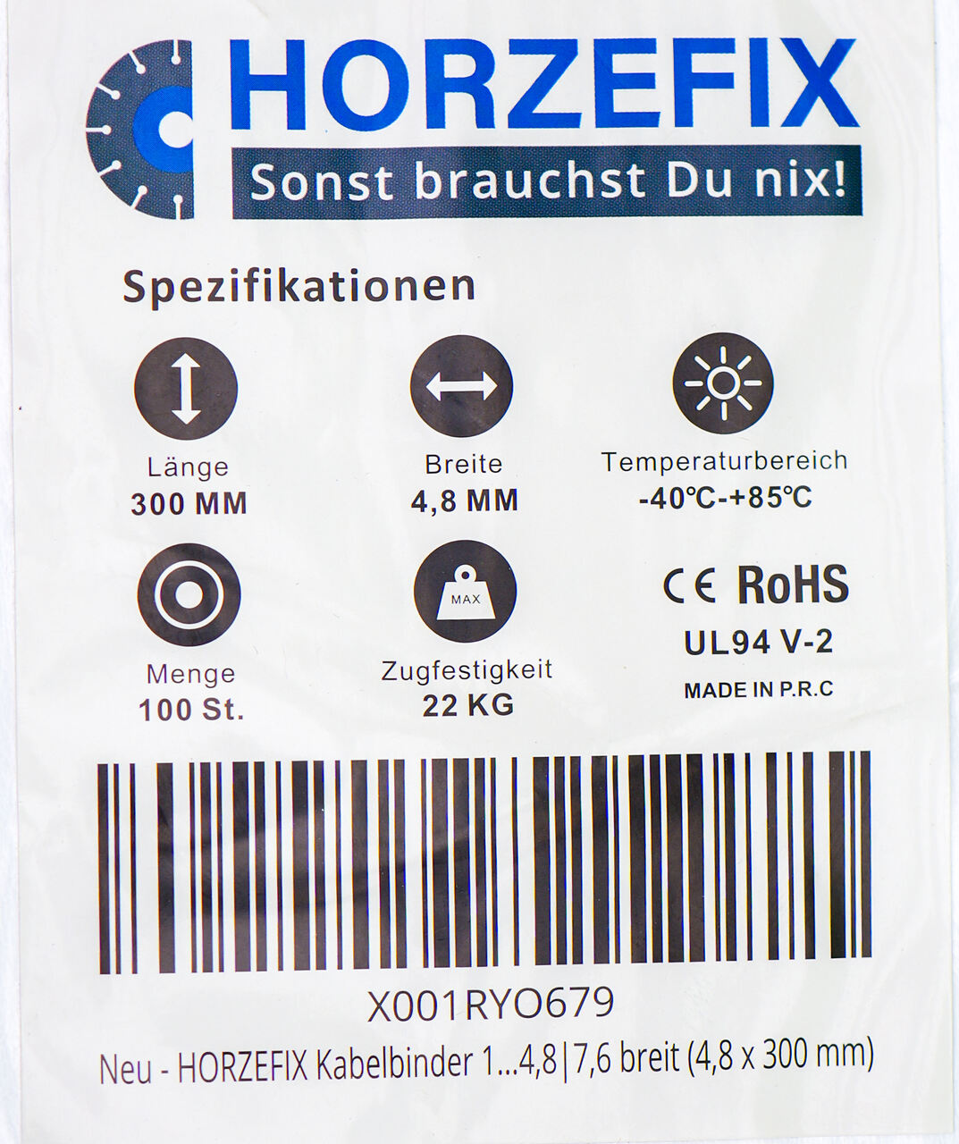 HorzeFix Kabelbinder 100 Stück schwarz uv beständig Universalbinder 2,5/3,6/4,8/7,6 breit horzefix