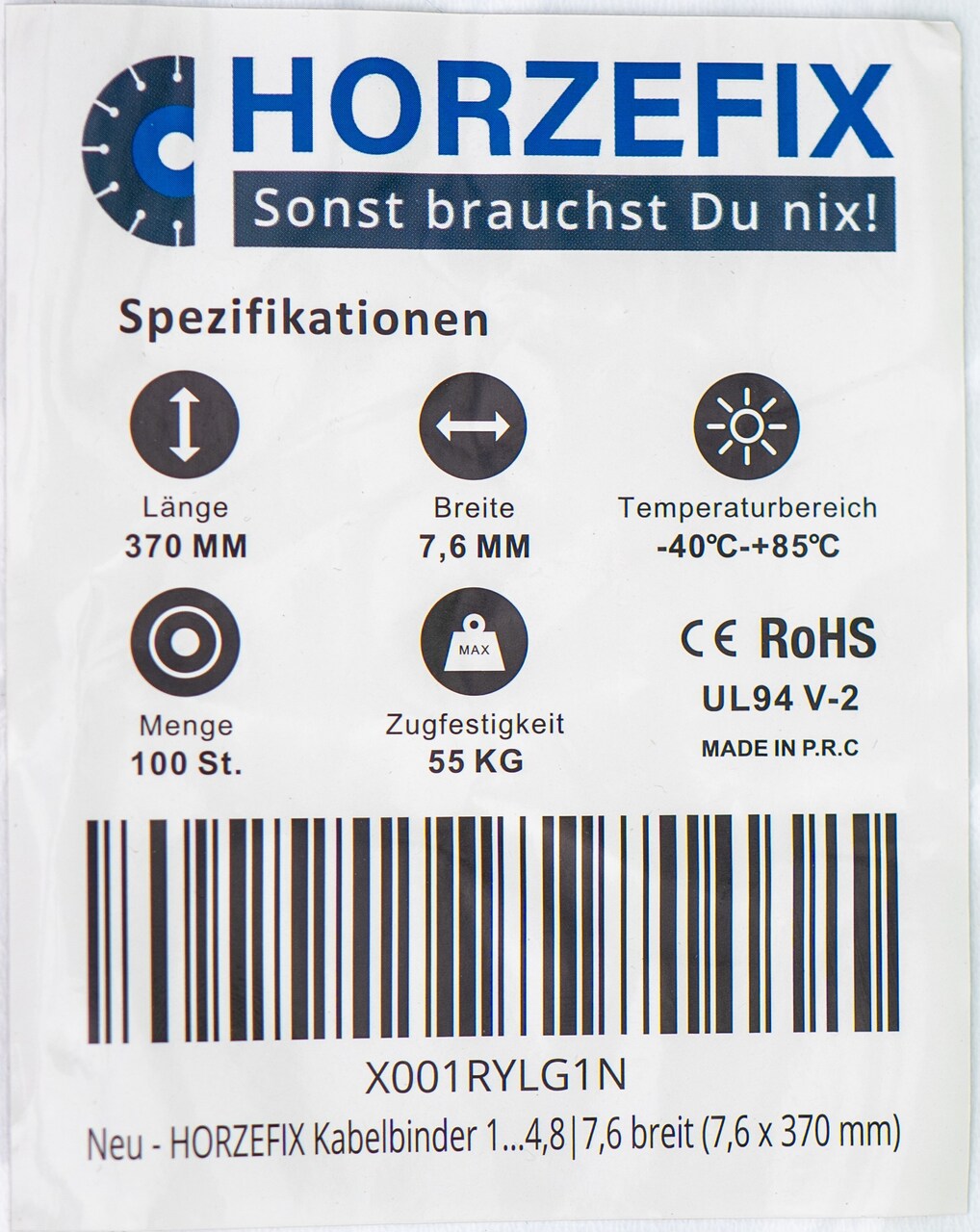 HorzeFix Kabelbinder 100 Stück schwarz uv beständig Universalbinder 2,5/3,6/4,8/7,6 breit horzefix