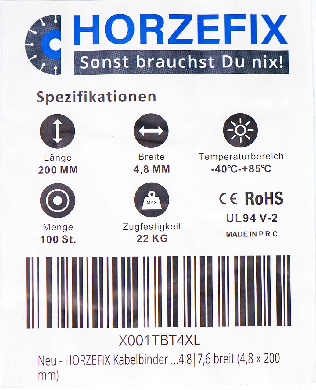 HorzeFix Kabelbinder 100 Stück weiß wetterfest lang uv beständig Universalbinder 2,5/3,6/4,8/7,6 breit horzefix
