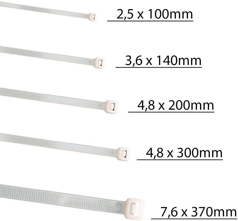 HorzeFix Kabelbinder 100 Stück weiß wetterfest lang uv beständig Universalbinder 2,5/3,6/4,8/7,6 breit horzefix
