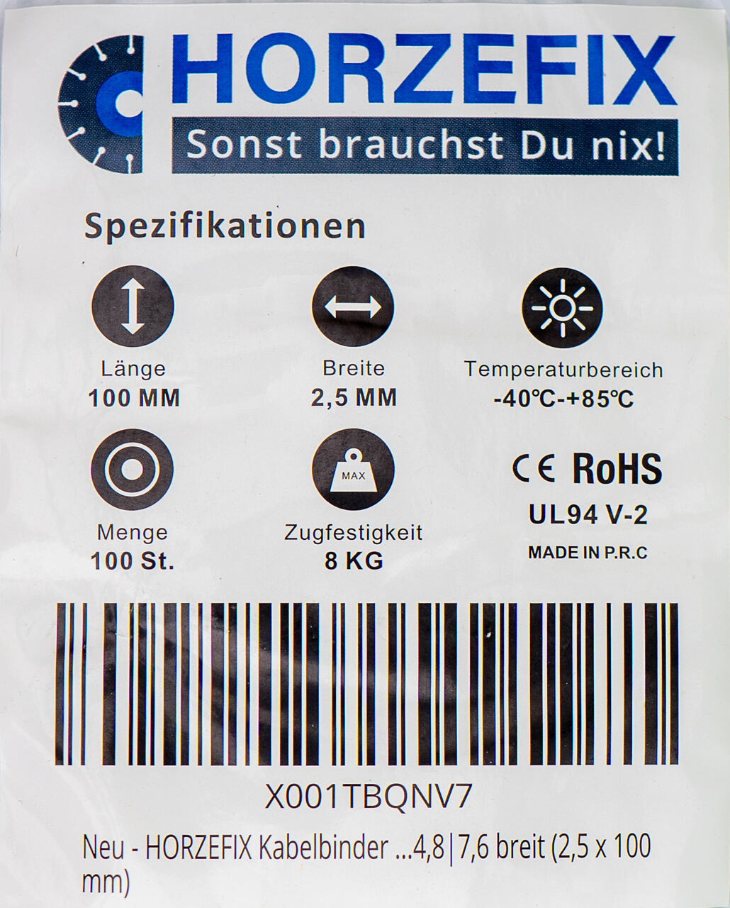 HorzeFix Kabelbinder 100 Stück weiß wetterfest lang uv beständig Universalbinder 2,5/3,6/4,8/7,6 breit horzefix