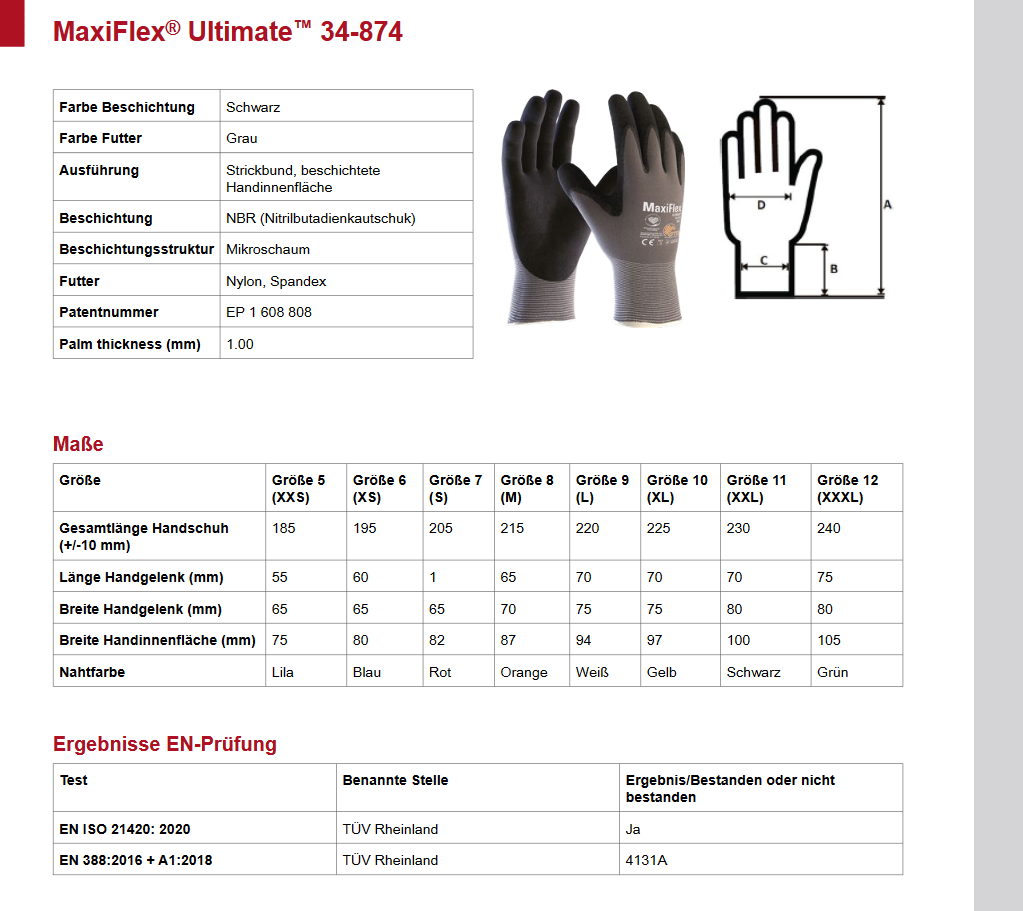 34-874 ATG Nylon-Strickhandschuh MaxiFlex Ultimate Handschuhe 144 Paar Gr 5-12