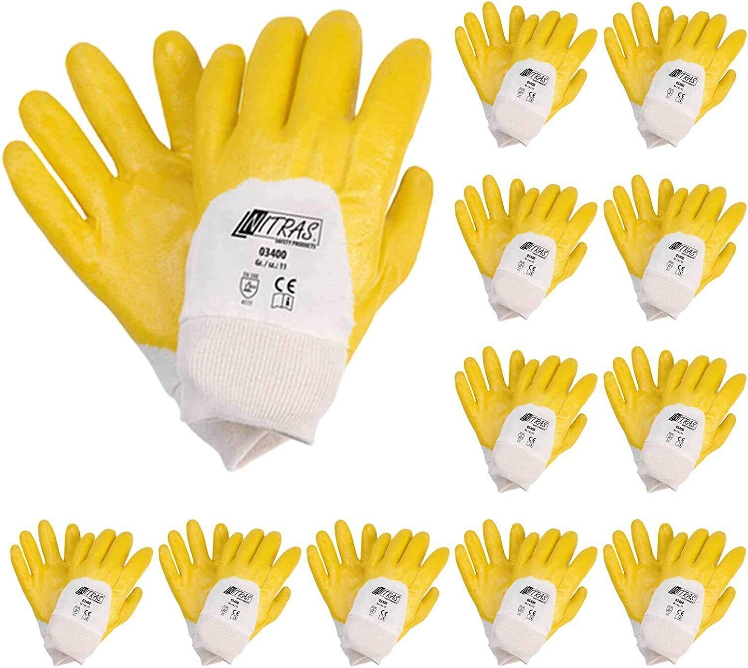 Nitras 03400 Nitrilhandschuhe mit Strickbund gelb teilbeschichtet 12 Paar Gr 8-11 horzefix