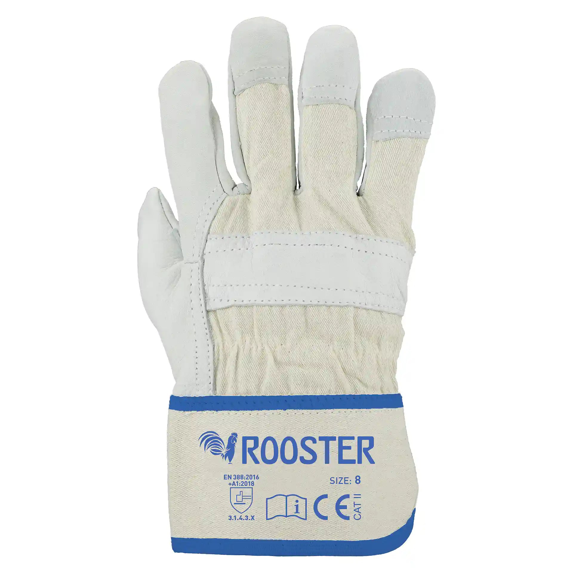ROOSTER Vollleder-Handschuh mit gummierter Stulpe und Futter naturfarben