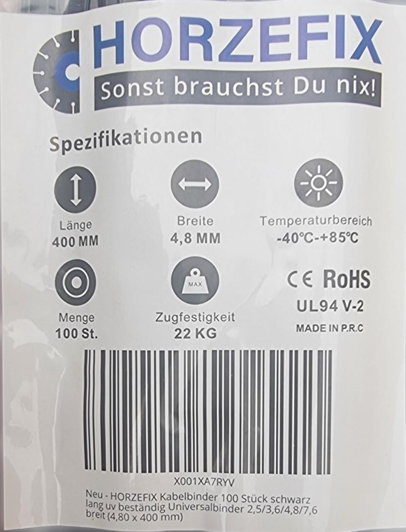 HorzeFix Kabelbinder 100 Stück schwarz uv beständig Universalbinder 2,5/3,6/4,8/7,6 breit