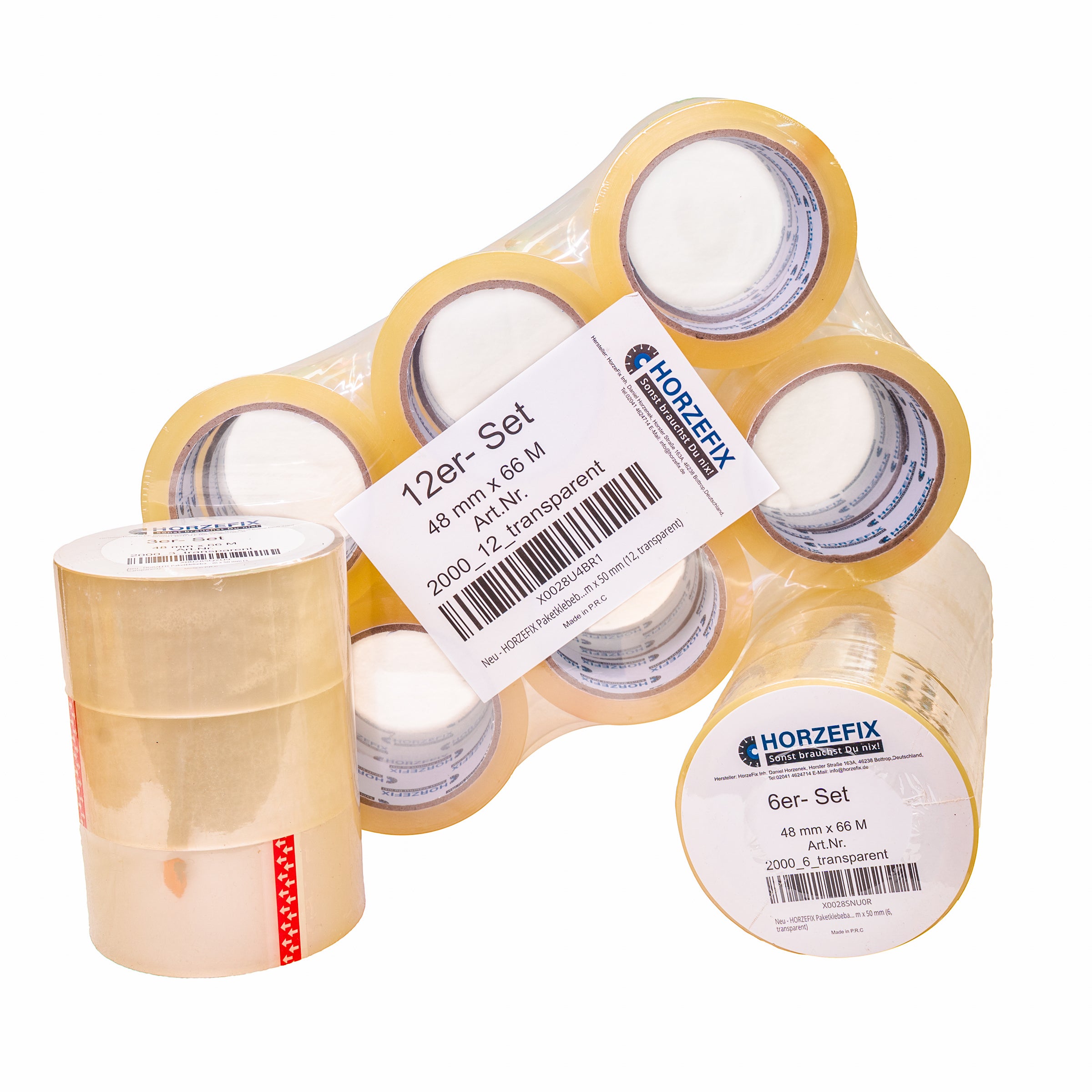 HORZEFIX Paketklebeband transparent 48 mm x 66 m, 48 Mikron, extra stark, universell für Versand & Umzug