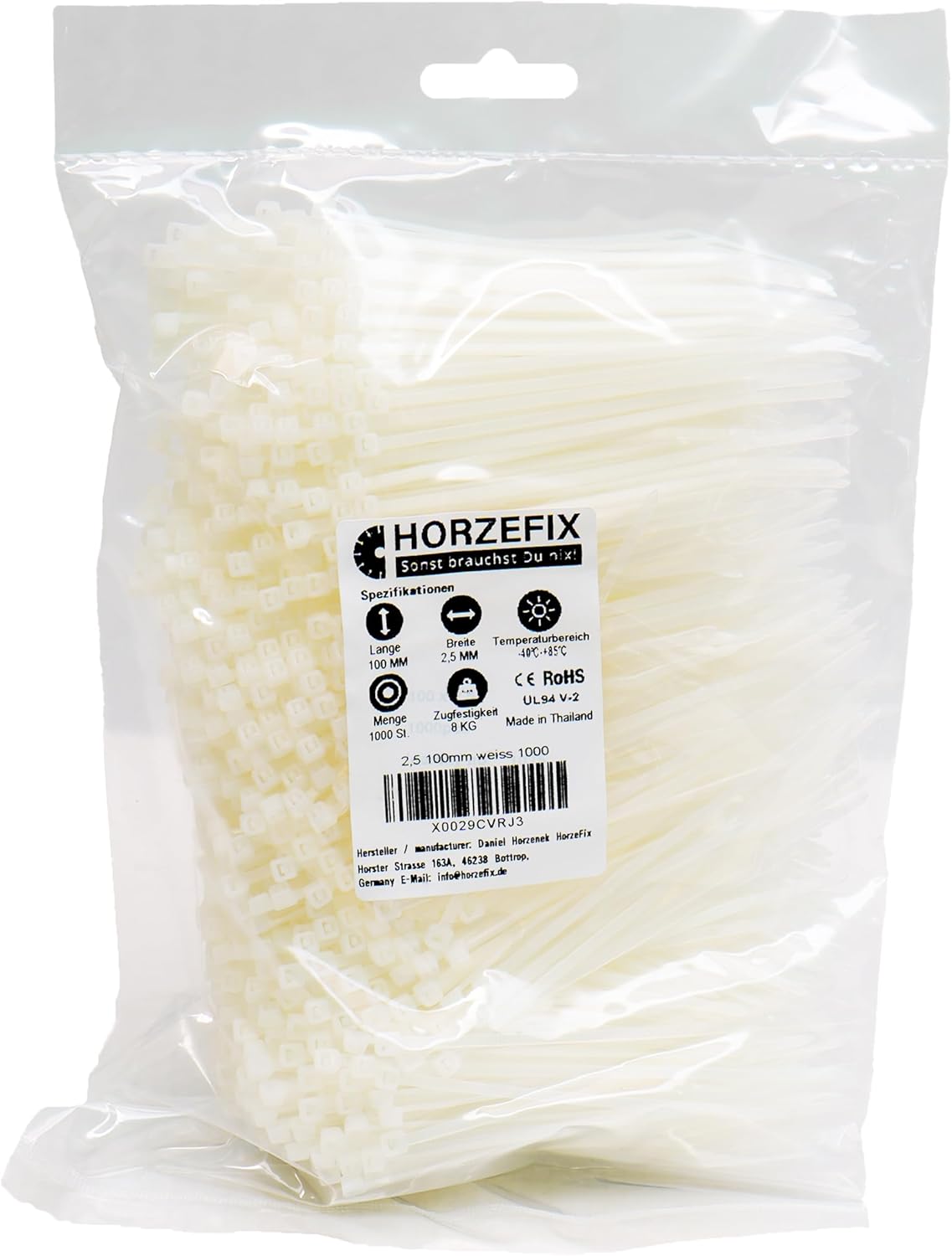 HORZEFIX Kabelbinder set 1000 Stück weiß natur UV Beständig und Temperaturbeständig breite 2,5 x 100 mm 3,6 x 140 4,8 x 200 4,8 x 300 selbstsicherend