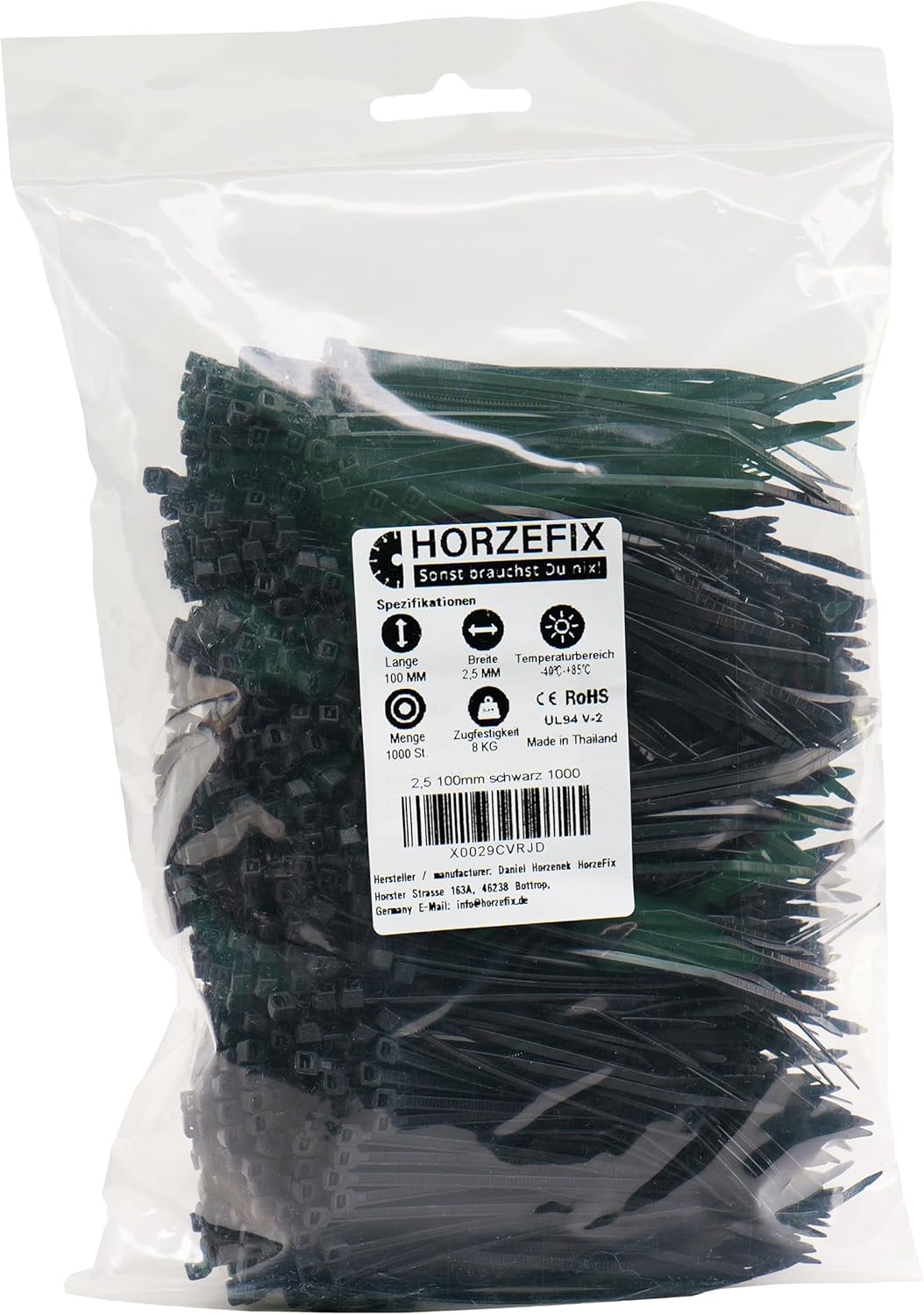 HORZEFIX Kabelbinder set 1000 Stück schwarz UV Beständig und Temperaturbeständig breite 2,5 x 100 mm 3,6 x 140 4,8 x 200 4,8 x 300 selbstsicherend