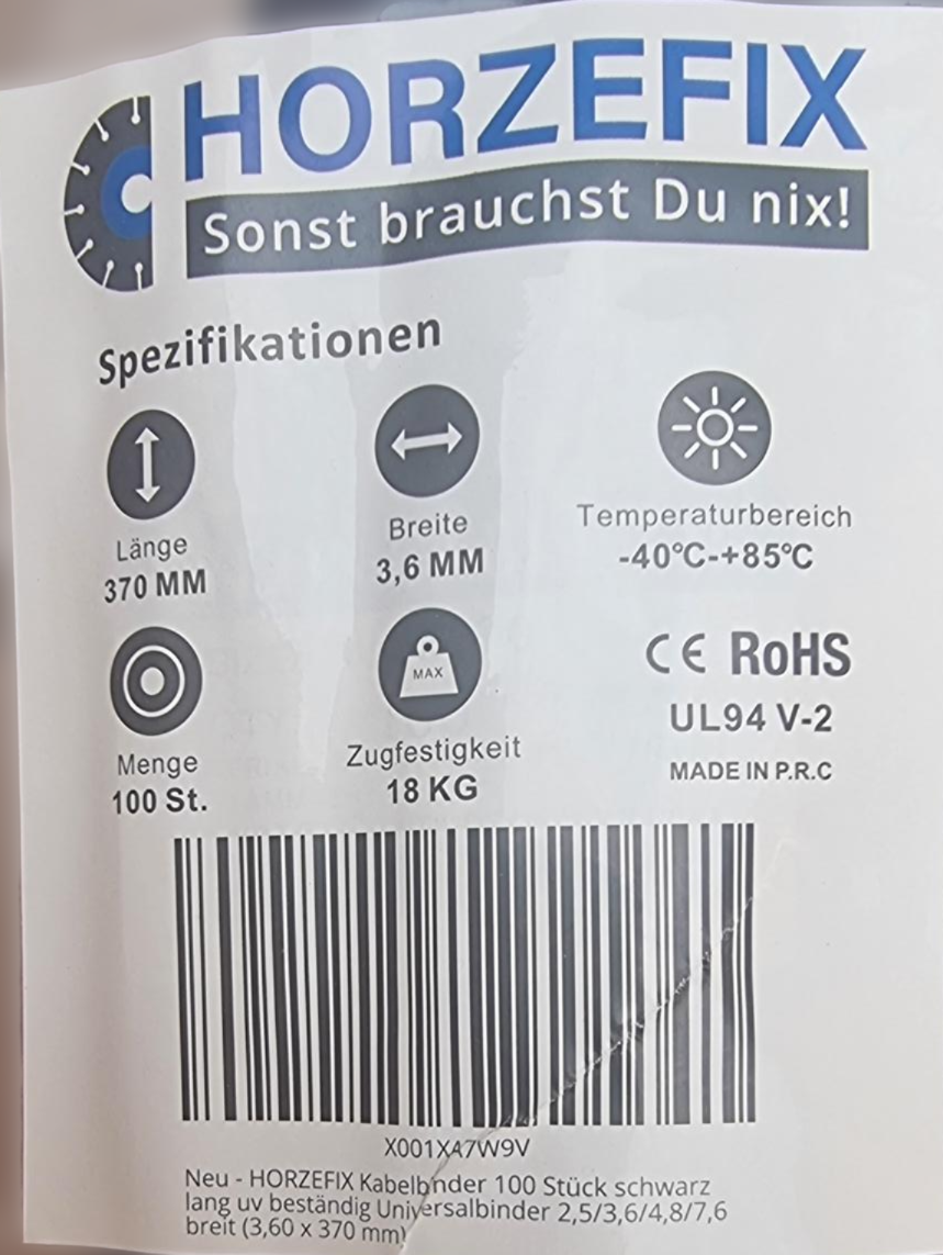 HorzeFix Kabelbinder 100 Stück schwarz uv beständig Universalbinder 2,5/3,6/4,8/7,6 breit