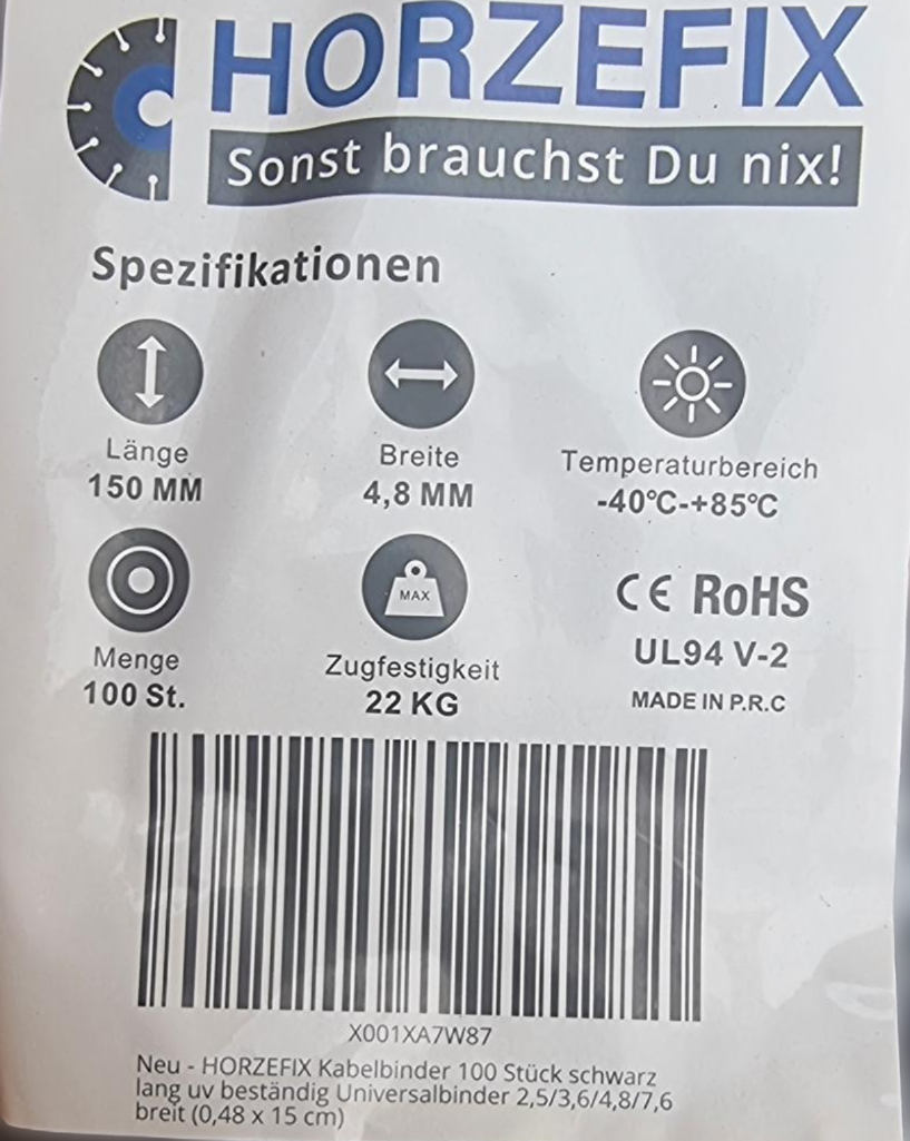 HorzeFix Kabelbinder 100 Stück schwarz uv beständig Universalbinder 2,5/3,6/4,8/7,6 breit
