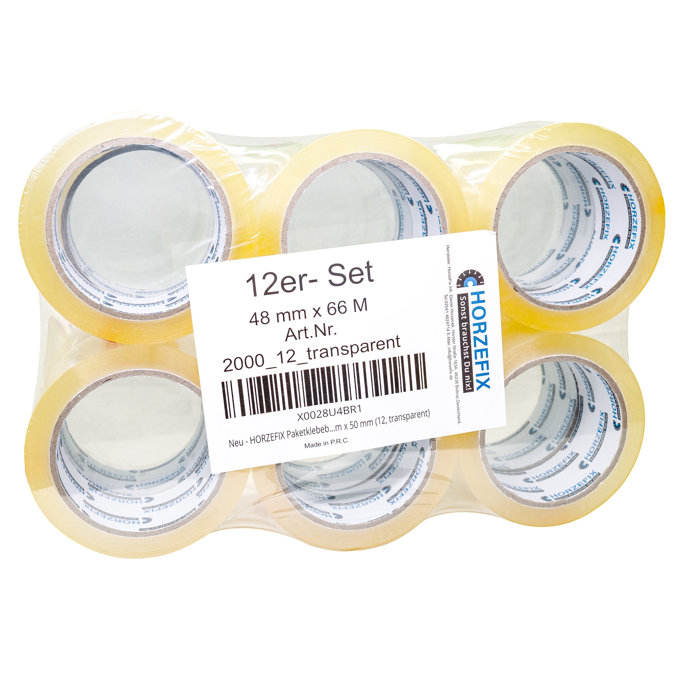 HORZEFIX Paketklebeband transparent 48 mm x 66 m, 48 Mikron, extra stark, universell für Versand & Umzug