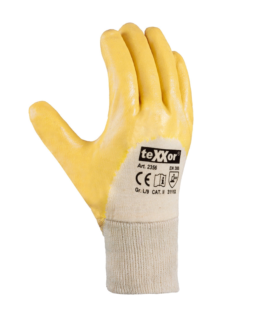 2356 texxor Nitrilhandschuhe 3/4 beschichtet Strickbund gelb 12-144 Paar Gr 7-11
