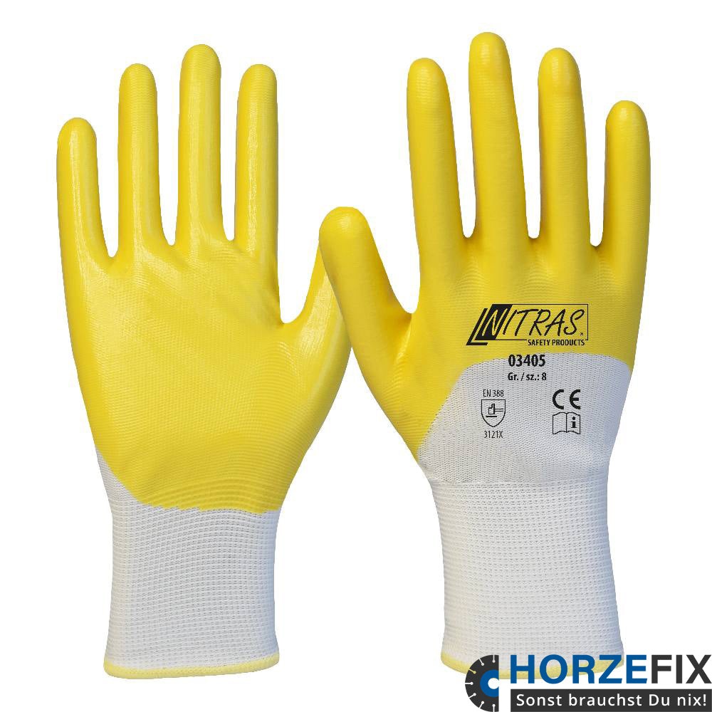 der gelbe handschuh 03405 Nitras gelbe Nitril-Handschuh-3/4 Beschichtet 12 Paar Gr 7-11