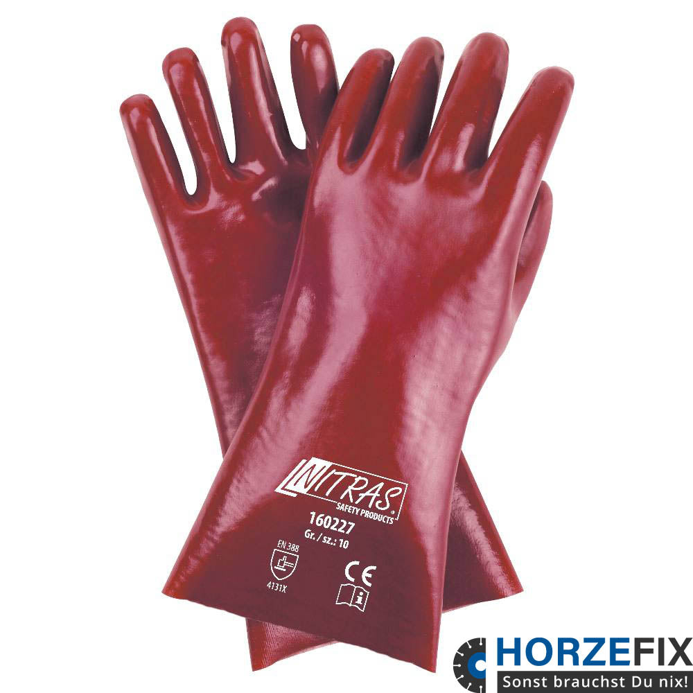 handschuhe lang rot 160227 Nitras PVC Handschuhe Chemikalien vollbeschichtet 27 cm lang rot