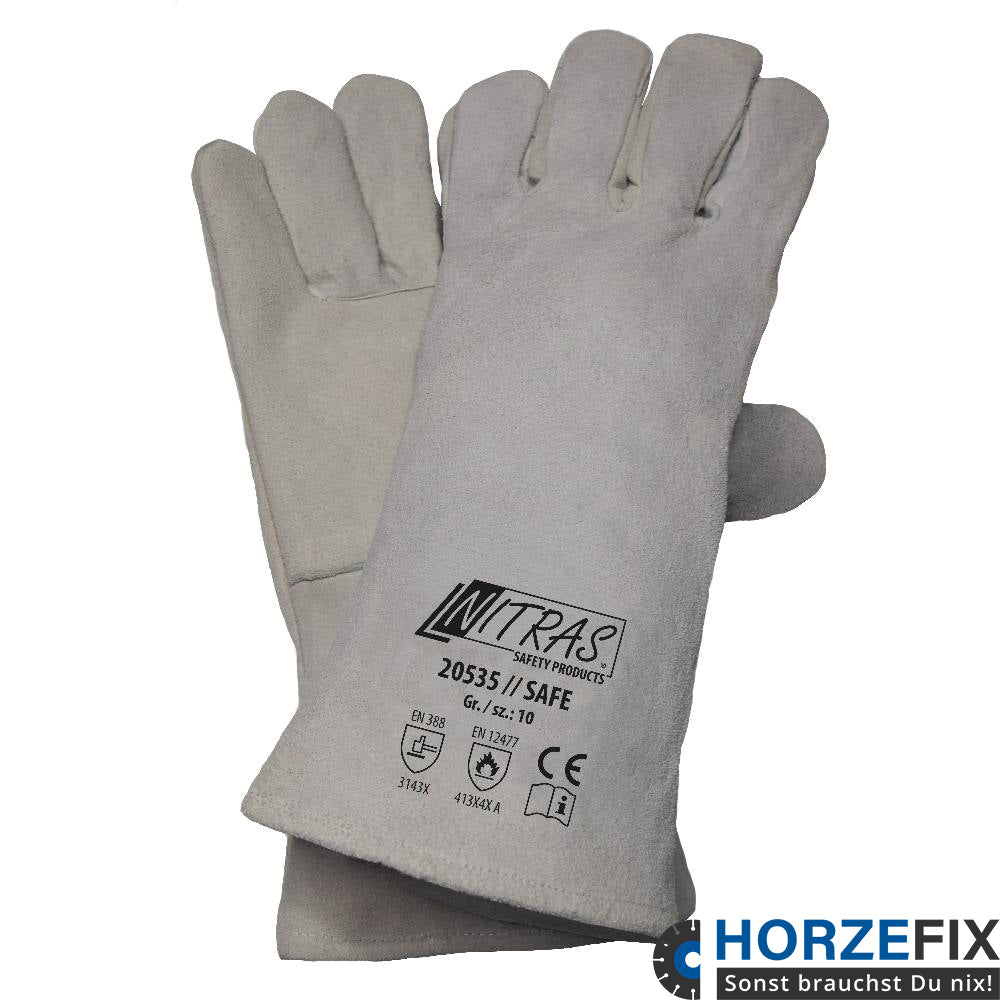 Nitras Elektrode/MAG Schweißerhandschuh Spaltleder voll gefüttert nach EN388 und EN12477 Gr. 9-11