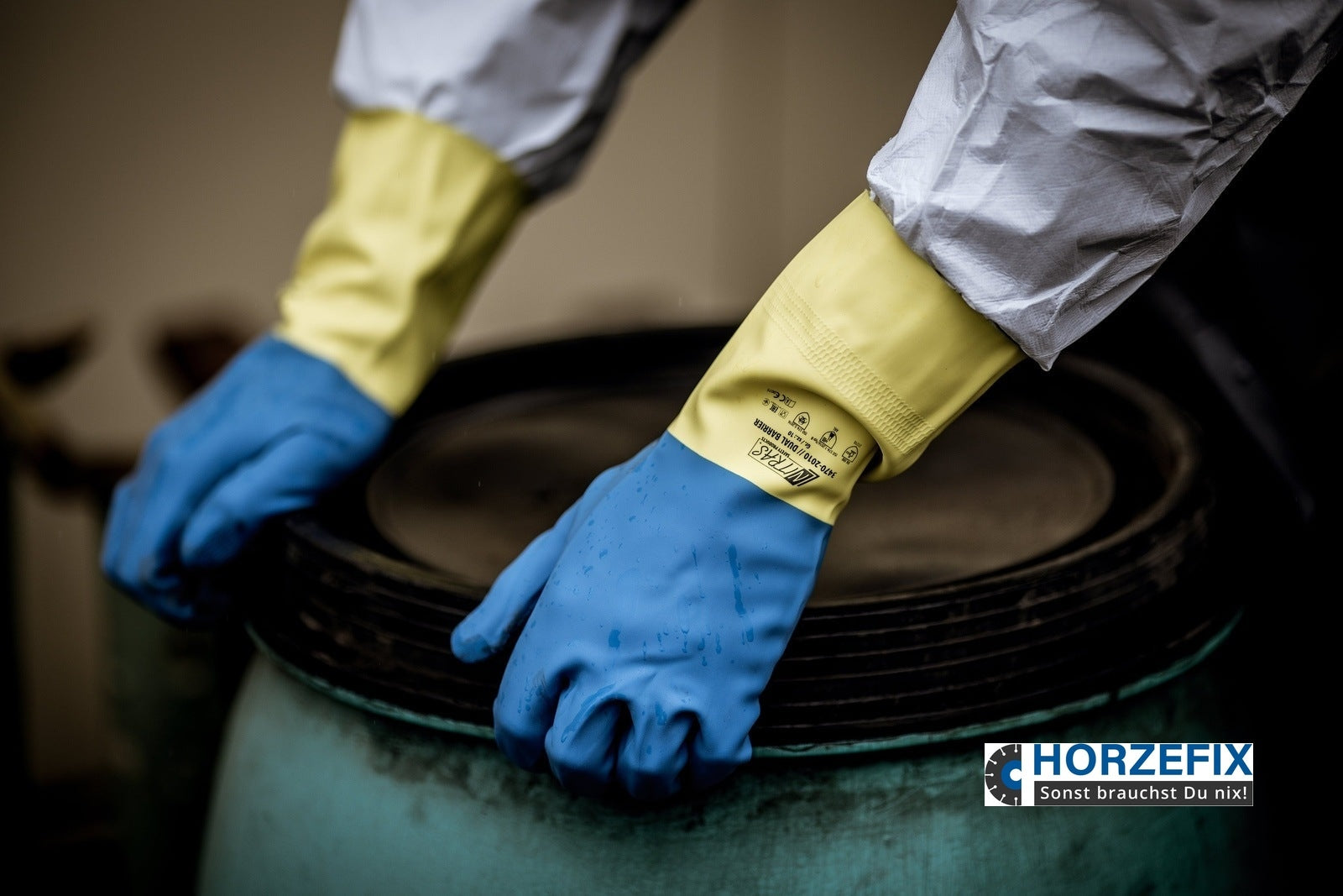 3470 Nitras DUAL BARRIER Latex blau Chemiehandschuh 12 Paar Gr 7-11 horzefix