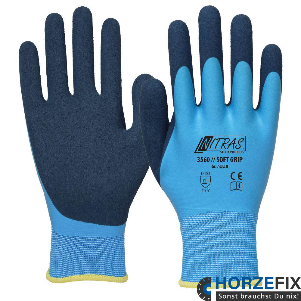 Nitras Soft Grip zweifach Beschichtet Latexschaum hellblau Latex gesandet nach EN 388 Gr. 7-11