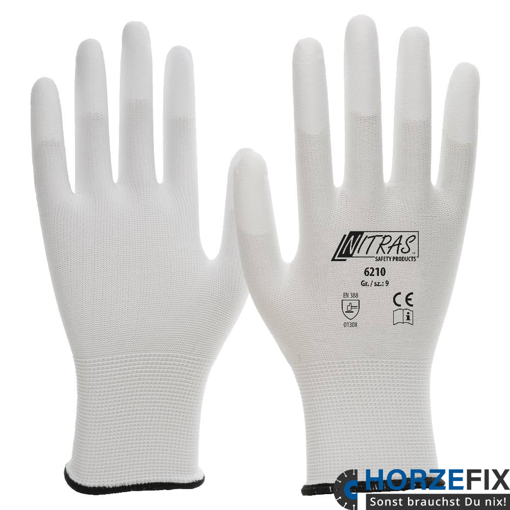 Nitras Nylonhandschuh weiß Teilbeschichtet auf Fingerkuppen nach EN 388 Gr. 6-10