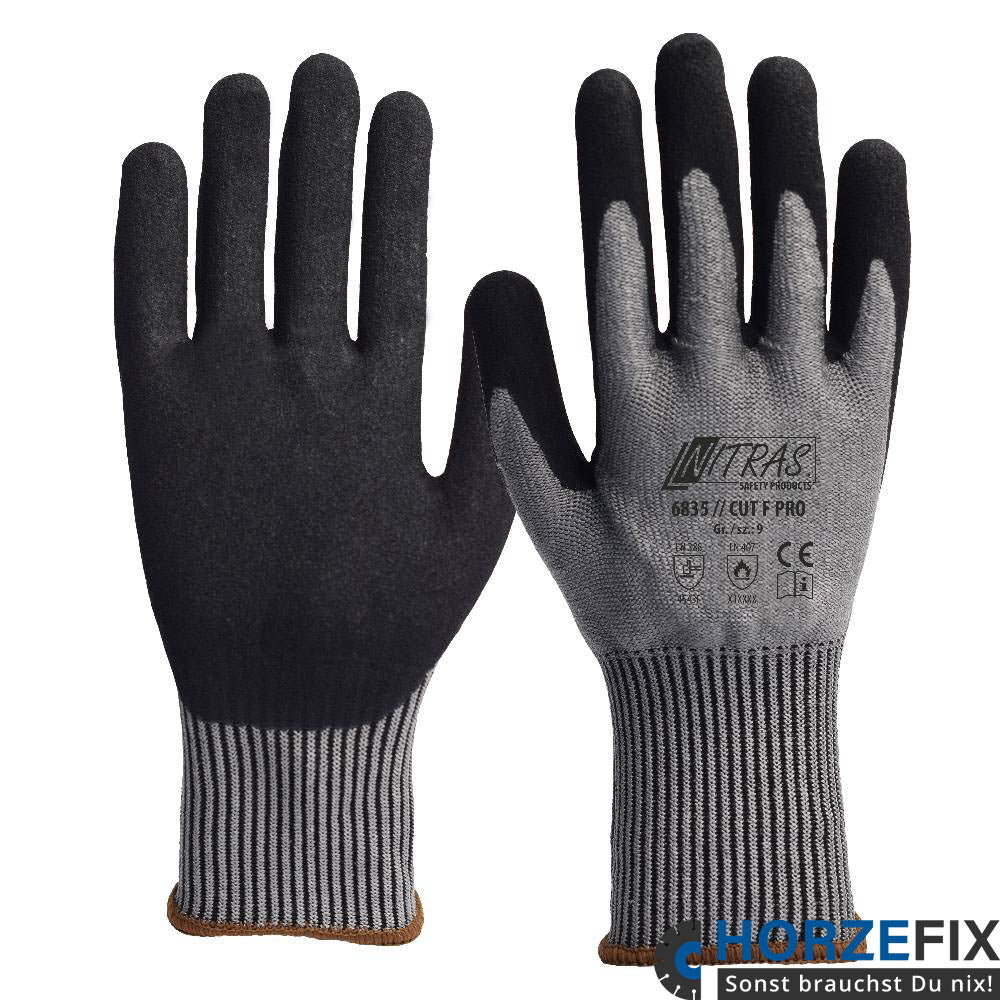 6835 Nitras CUT F PRO Schnittschutzhandschuh Nitrilschaum beschichtet grau 10 Paar Gr 6-12 horzefix