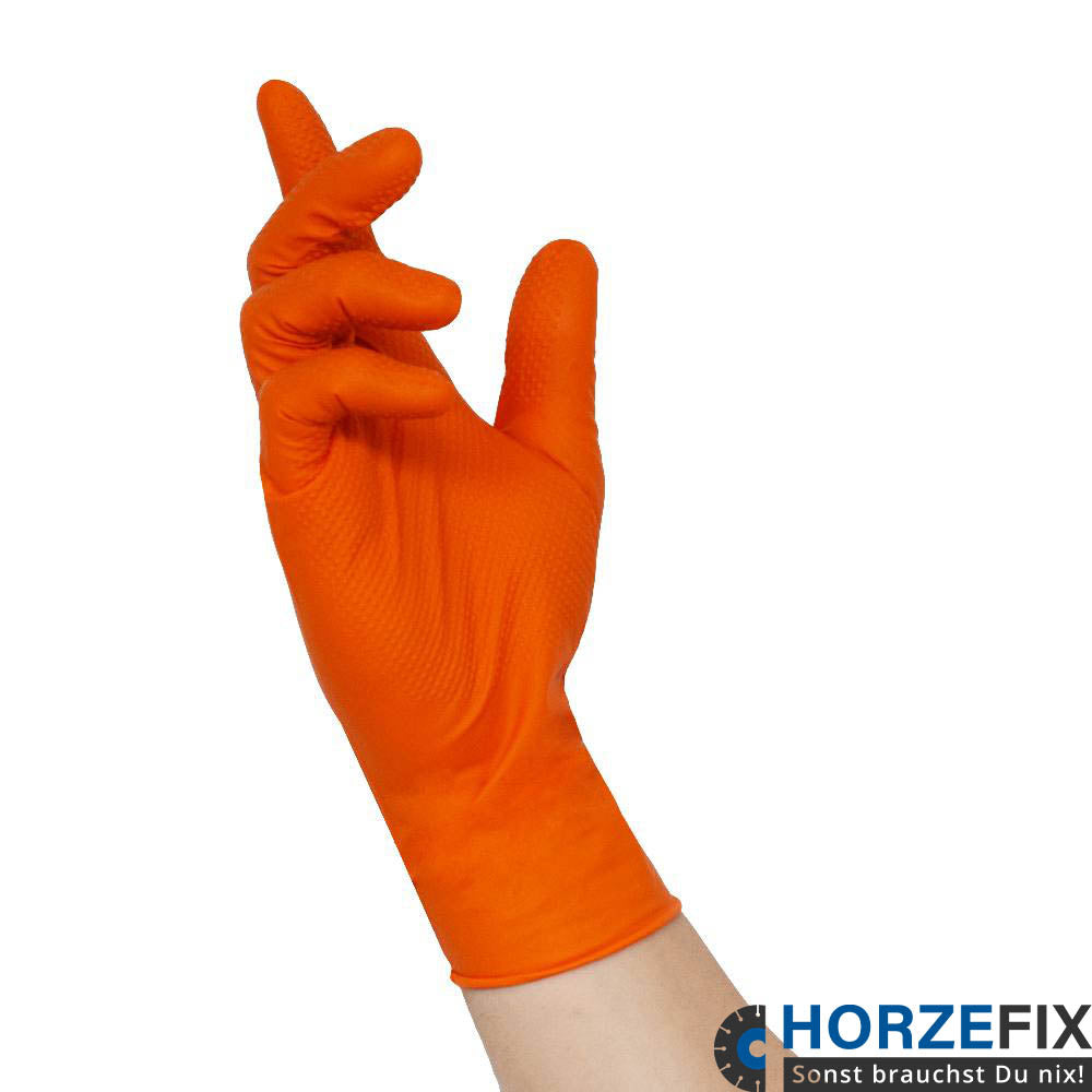8335 Nitras Tough Grip N 300 Nitril orange Einmalhandschuh puderfrei 1 Box 50 Stück Gr S-2XL horzefix